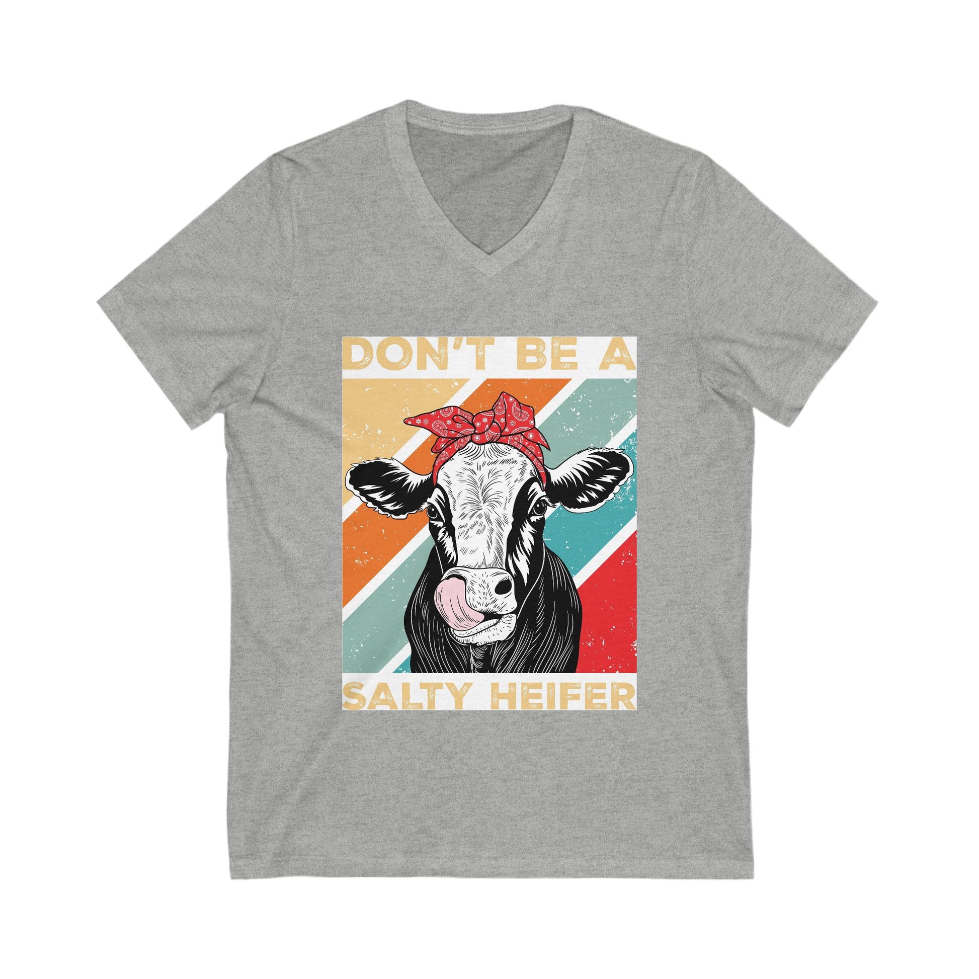 Funny Cow Graphic V-Neck Tee - "Don't Be A Salty Heifer" - aMOOsing Designs