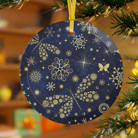 Winter Wonderland Glass Ornaments, Butterfly & Snowflake Design, Holiday Decor, Christmas Tree Decorations, Gift for Winter Lovers