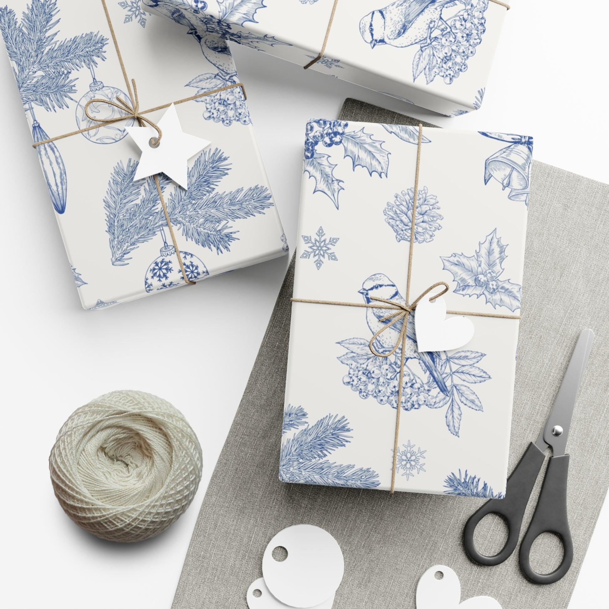 Elegant Winter Gift Wrap Paper – Blue Botanical Design for Holiday Gifting - aMOOsing Designs