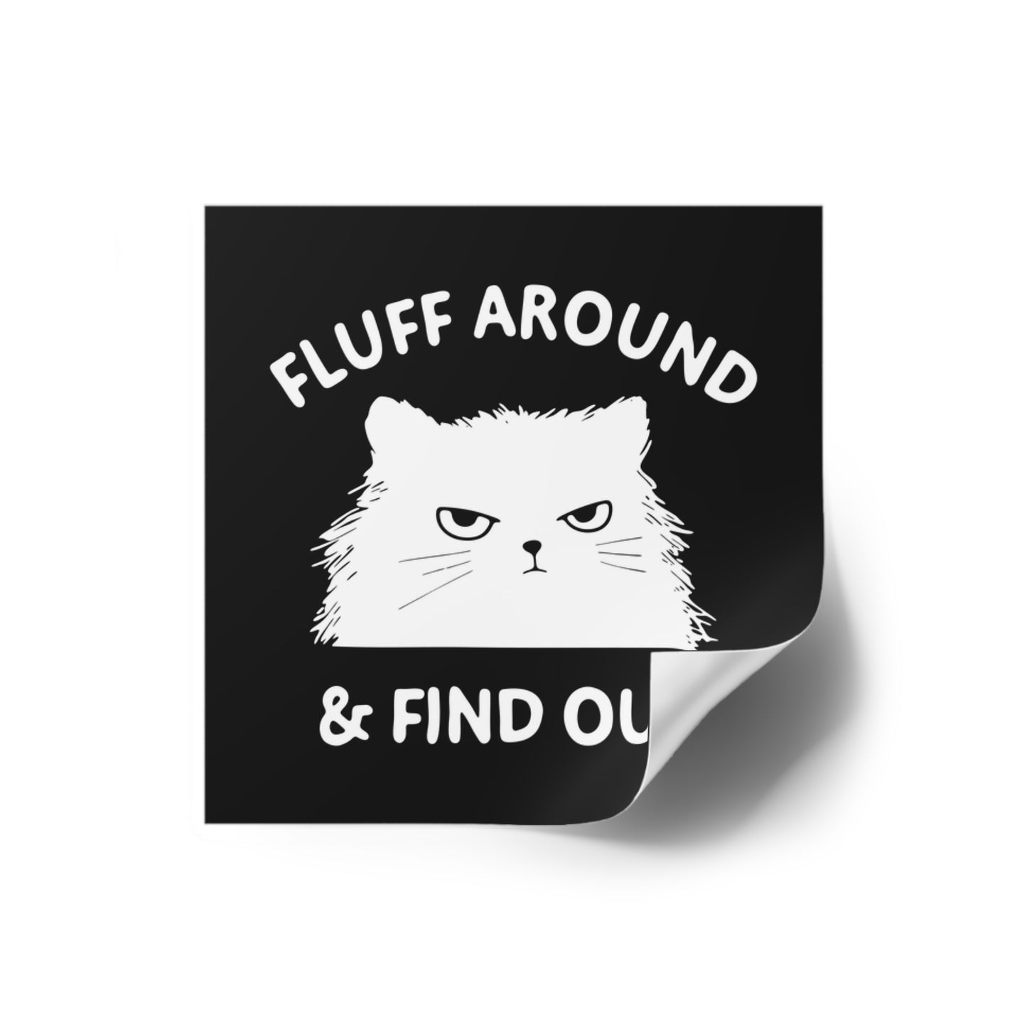 Funny Cat Square Stickers, Fluff Around & Find Out, Gift for Cat Lovers, Laptop Decal, Indoor/Outdoor Stickers, Pet Humor, Fun Decor