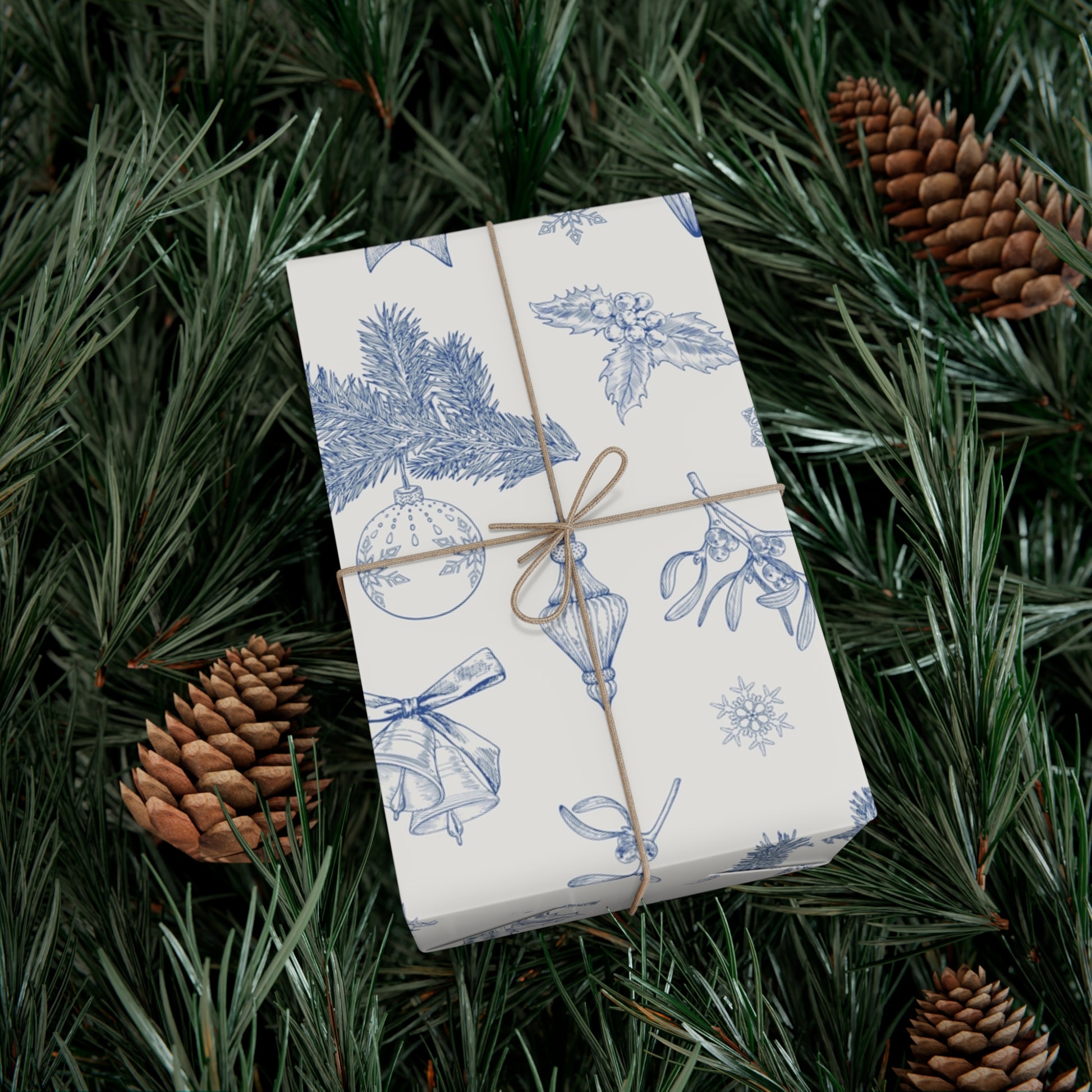 Elegant Winter Gift Wrap Paper – Blue Botanical Design for Holiday Gifting - aMOOsing Designs