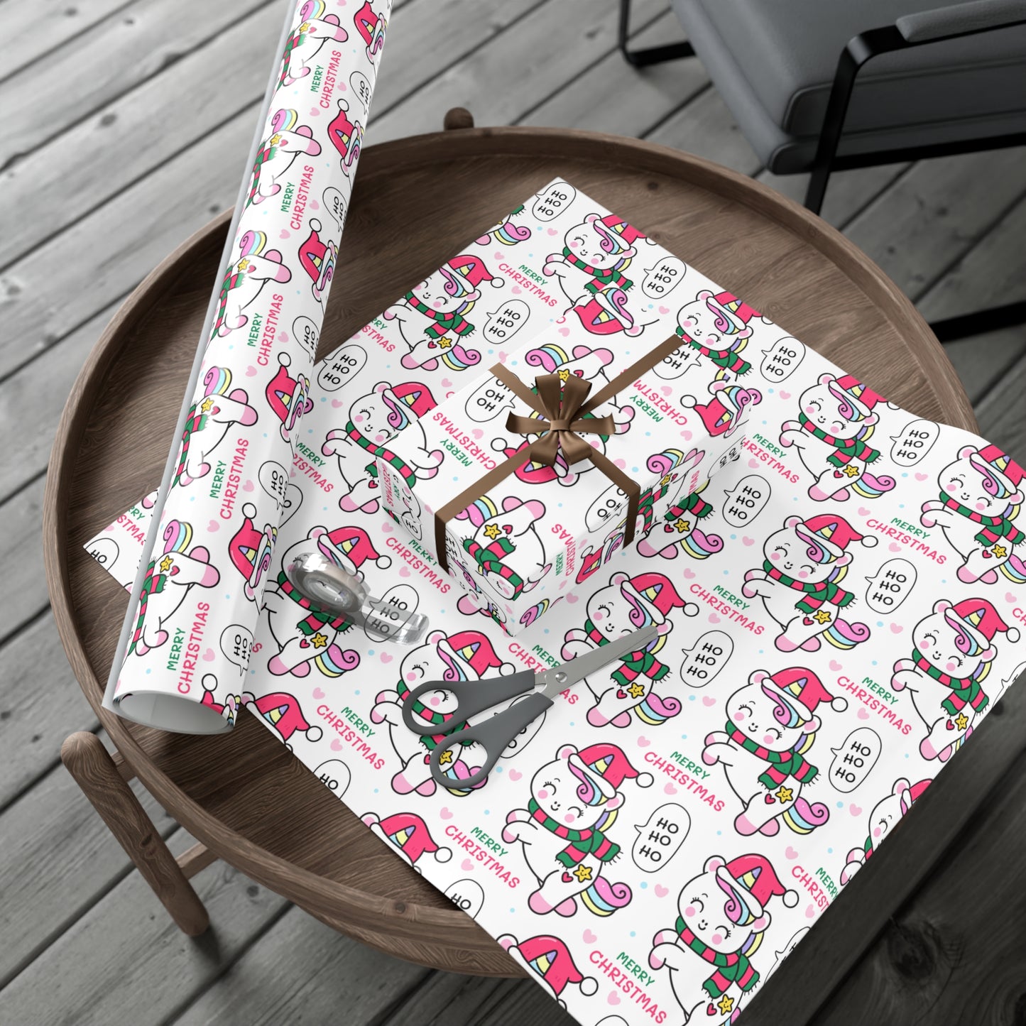 Wrapping Paper - Merry Christmas Gift Wrap Paper with Santa Unicorn Design - aMOOsing Designs