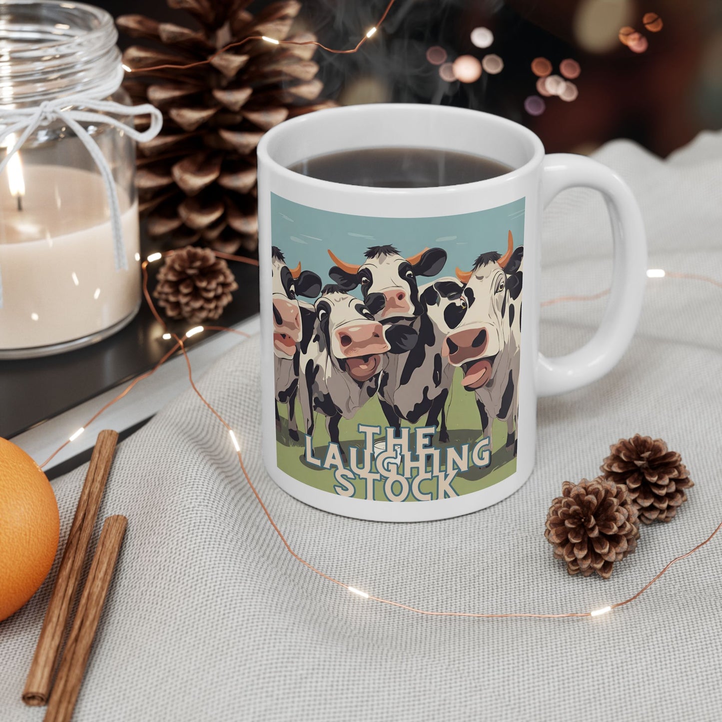 Mug - 'The Laughing Stock' Cow Group Design 11oz 15oz - aMOOsing Designs