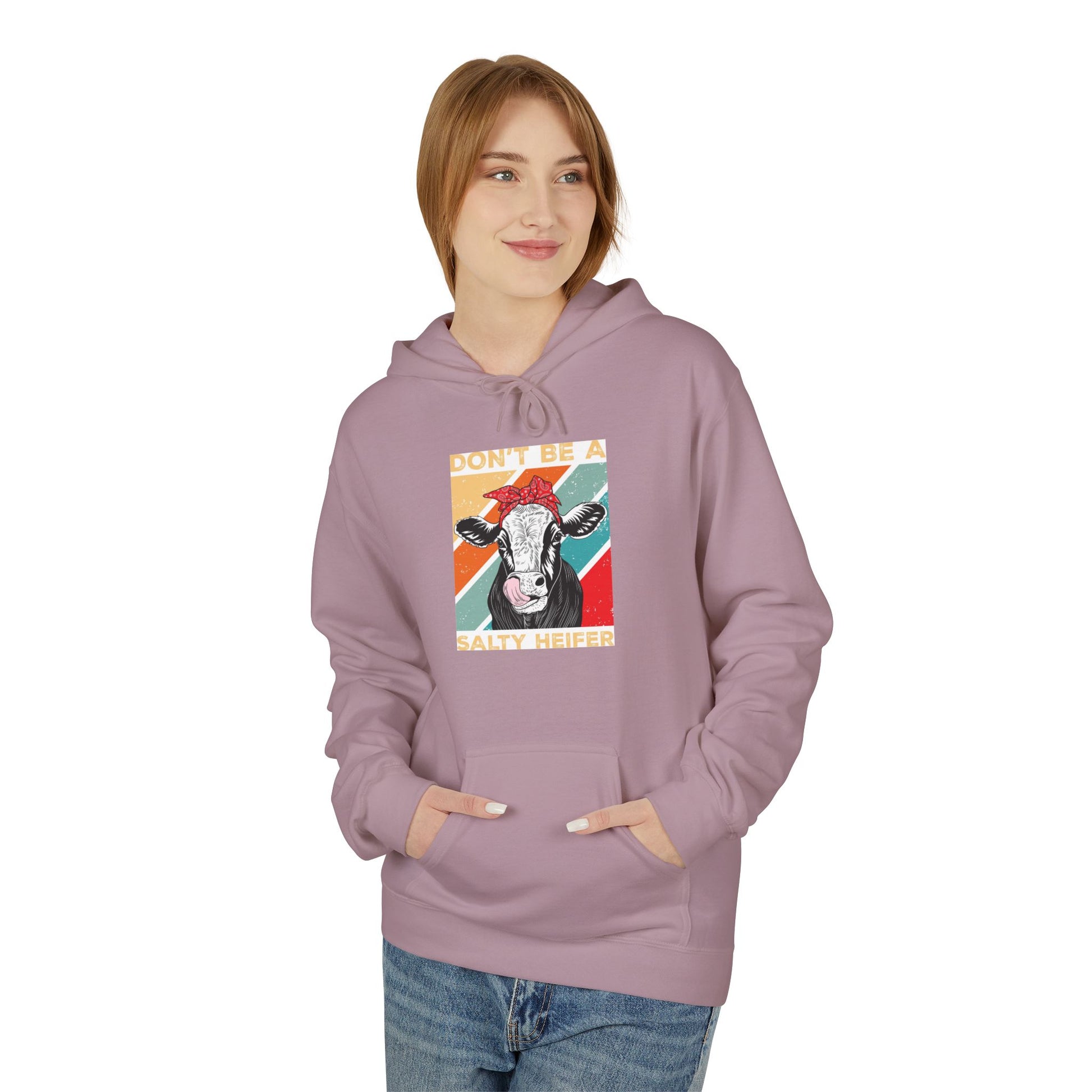 Funny Salty Heifer Fleece Hoodie - Unisex Midweight Pullover - aMOOsing Designs