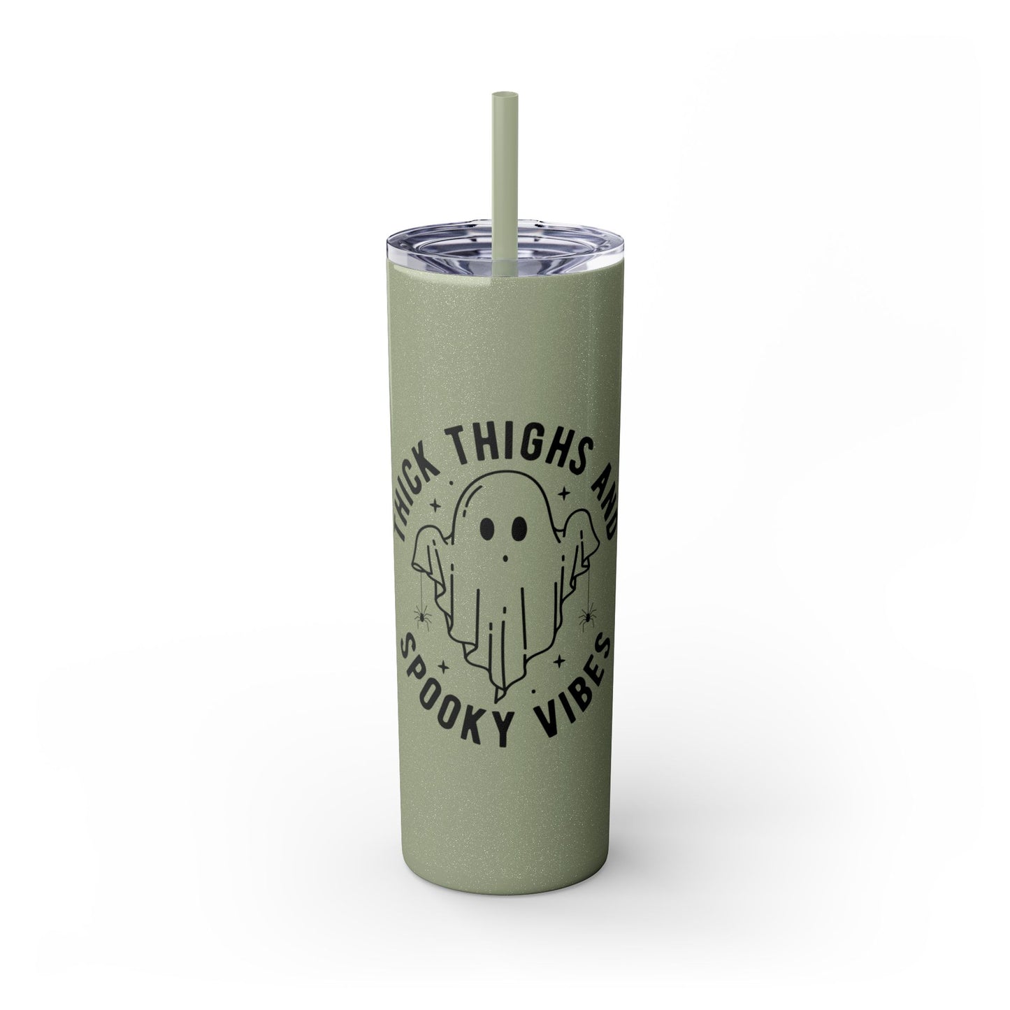 Thick Thighs and Spooky Vibes Tumbler, Halloween Mug, Autumn Cup, Ghost Lover Gift, 20oz Steel Straw Cup