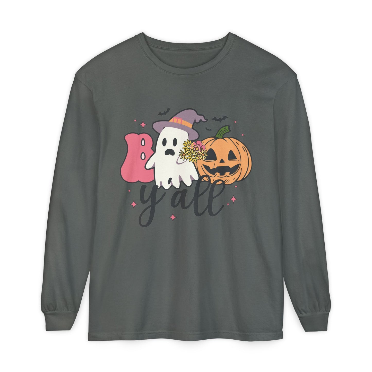 BOO Y'all Halloween Long Sleeve Tee, Cozy Fall Shirt, Unisex Ghost T-Shirt, Pumpkin Graphic Top, Perfect for Halloween Parties
