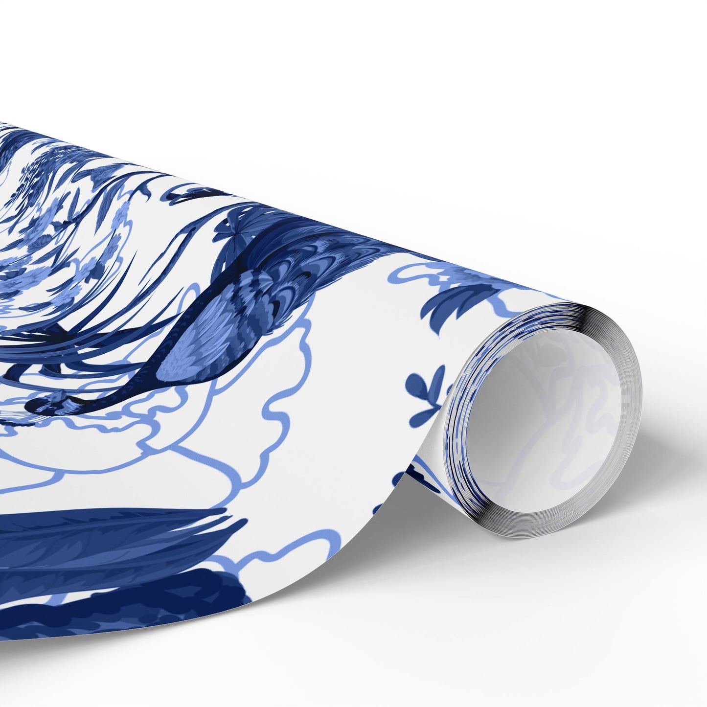 Elegant Floral Wrapping Paper Roll, Gift Wrap for Any Occasion, Blue and White Botanical Design, Holiday and Birthday Gift