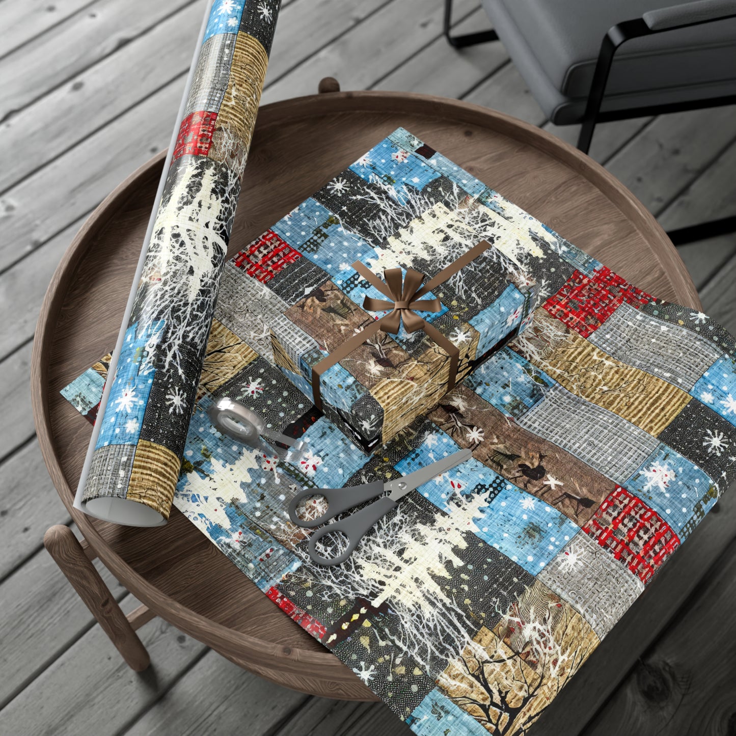 Cozy Quilted Patterned Winter Gift Wrap Papers, Holiday Wrapping Paper, Christmas Present Wrap, Rustic Style Gift Wrapping, Seasonal Decor