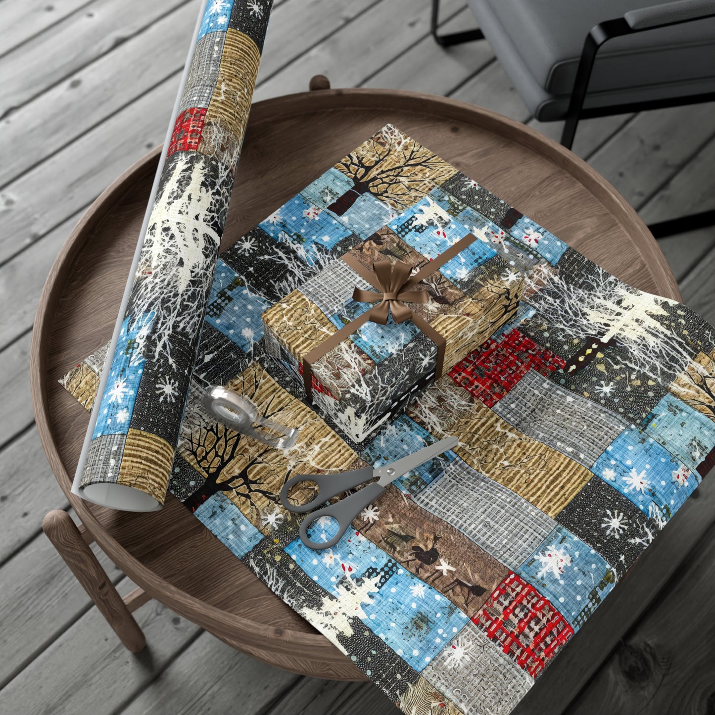 Cozy Quilted Patterned Winter Gift Wrap Papers, Holiday Wrapping Paper, Christmas Present Wrap, Rustic Style Gift Wrapping, Seasonal Decor