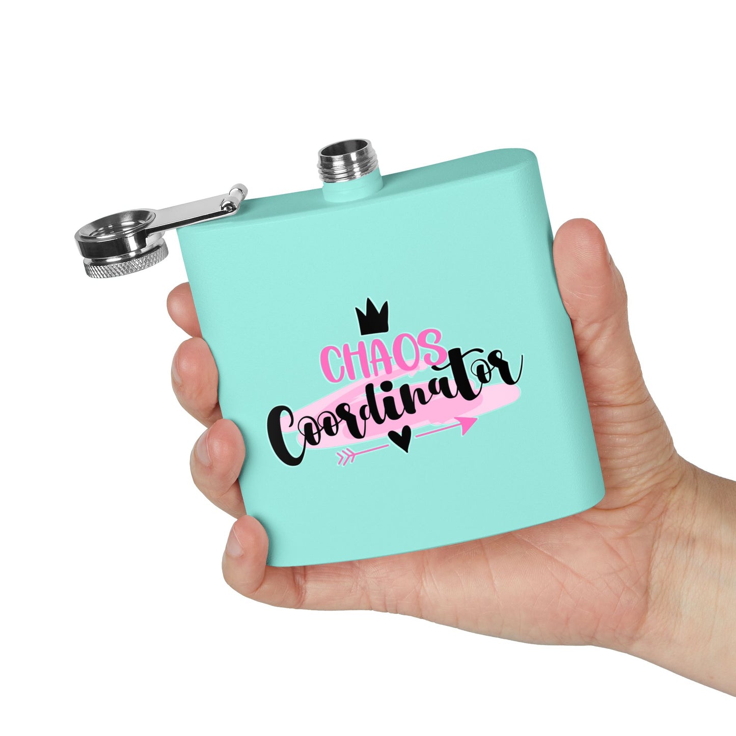 Personalized Chaos Coordinator Stainless Steel Flask - 6oz Perfect Wedding Party Gift - aMOOsing Designs
