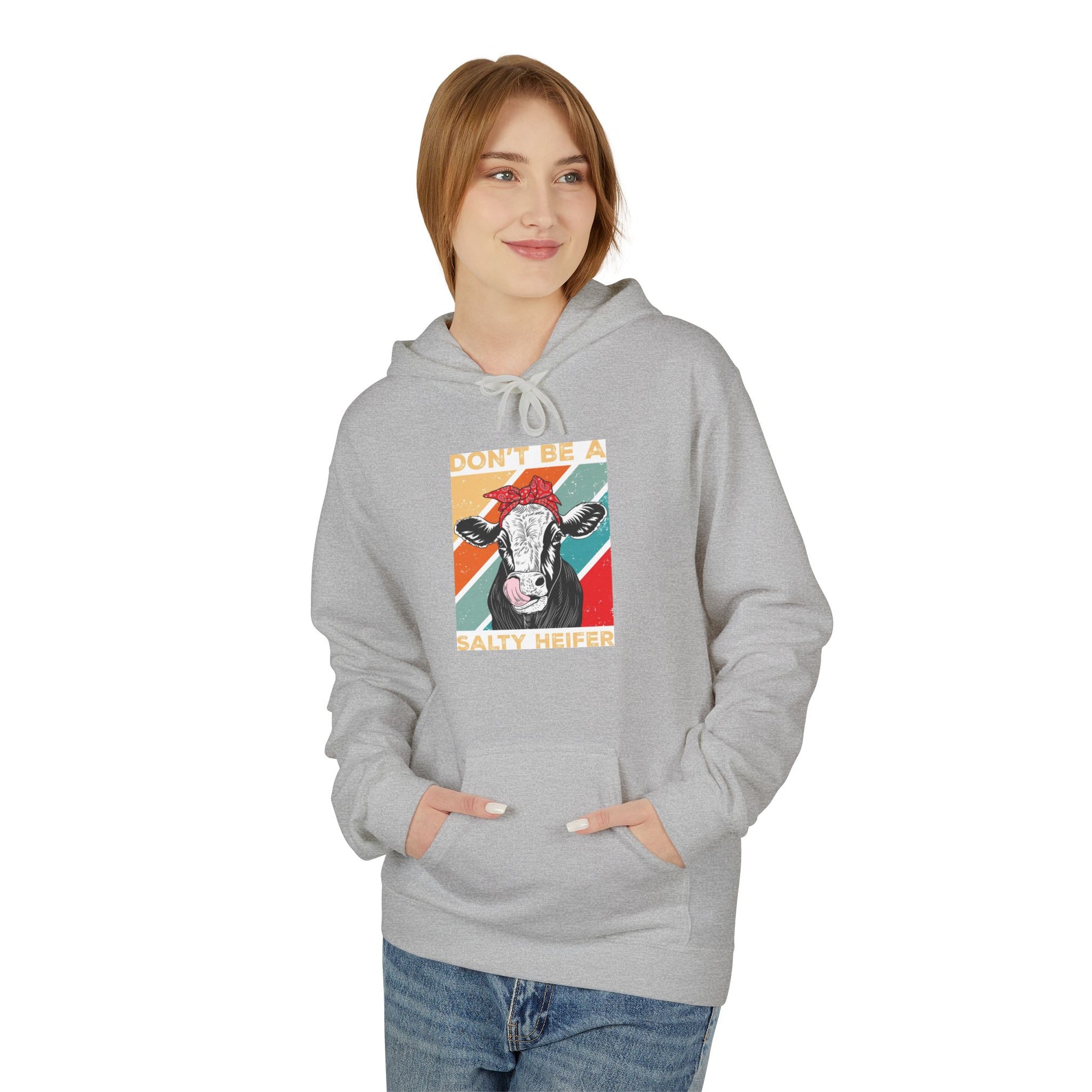 Funny Salty Heifer Fleece Hoodie - Unisex Midweight Pullover - aMOOsing Designs