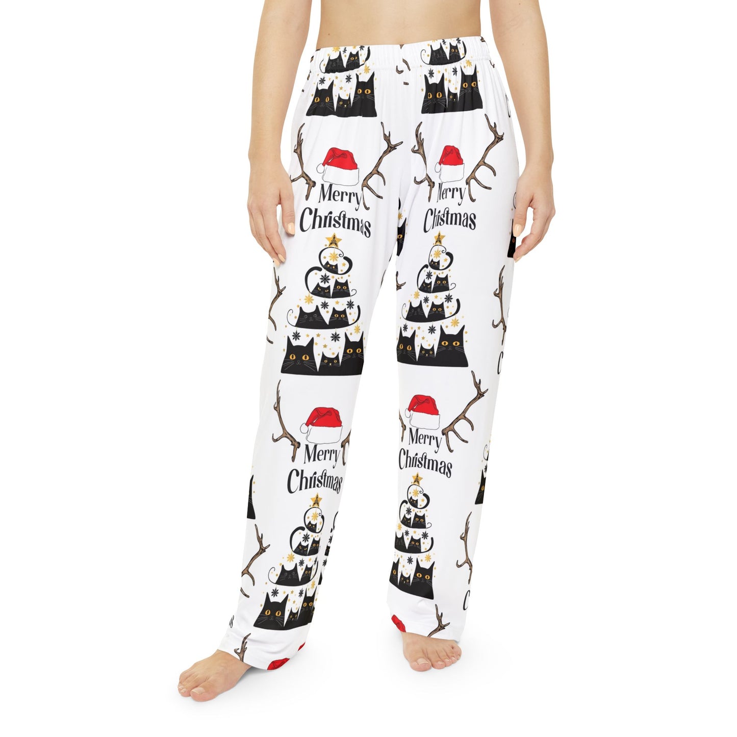 Women's Christmas Cat Pajama Pants, Cozy Holiday Lounge Wear, Festive PJs, Merry Christmas Sleep Pants, Cute Pajamas for Women