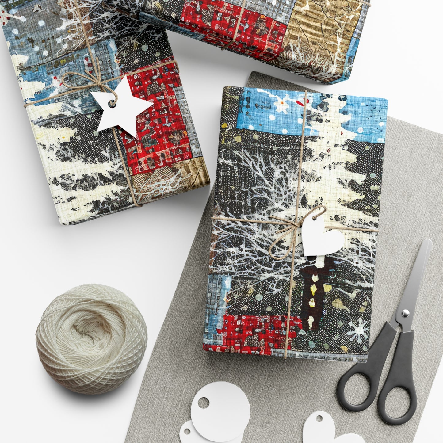 Cozy Quilted Patterned Winter Gift Wrap Papers, Holiday Wrapping Paper, Christmas Present Wrap, Rustic Style Gift Wrapping, Seasonal Decor