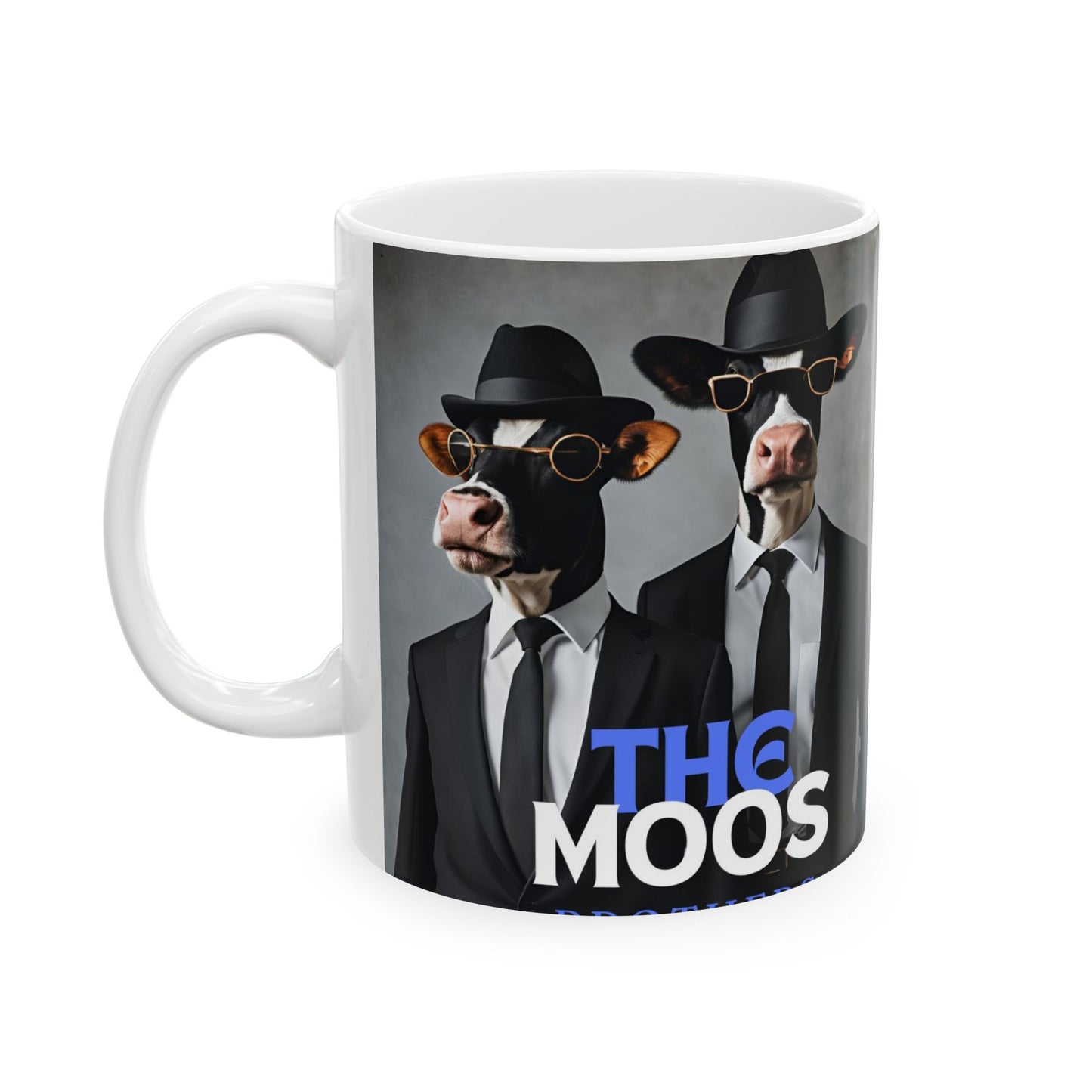 Moos Brothers Ceramic Mug - 11oz, 15oz, Coffee Cup, Funny Animal Print, Farmhouse Kitchen Decor, Gift for Siblings, Cow - aMOOsing Designs