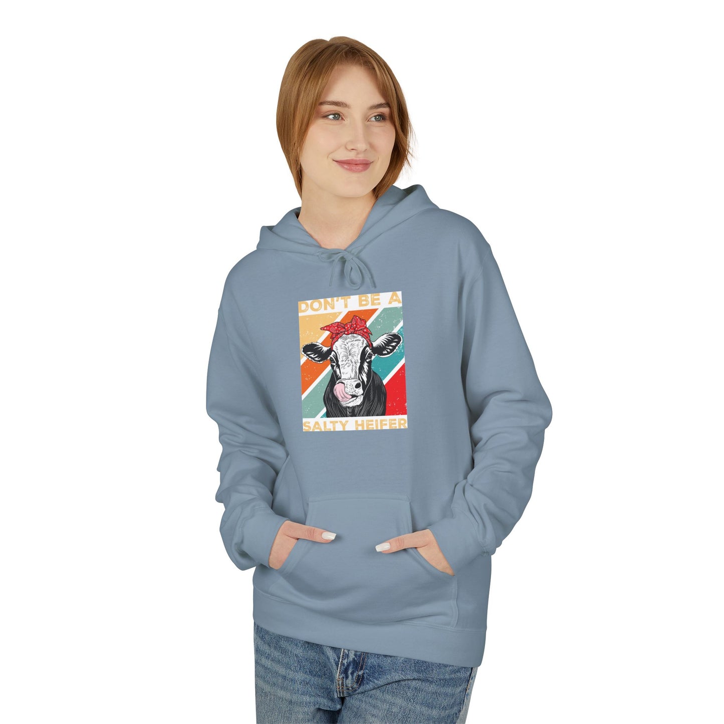 Funny Salty Heifer Fleece Hoodie - Unisex Midweight Pullover - aMOOsing Designs