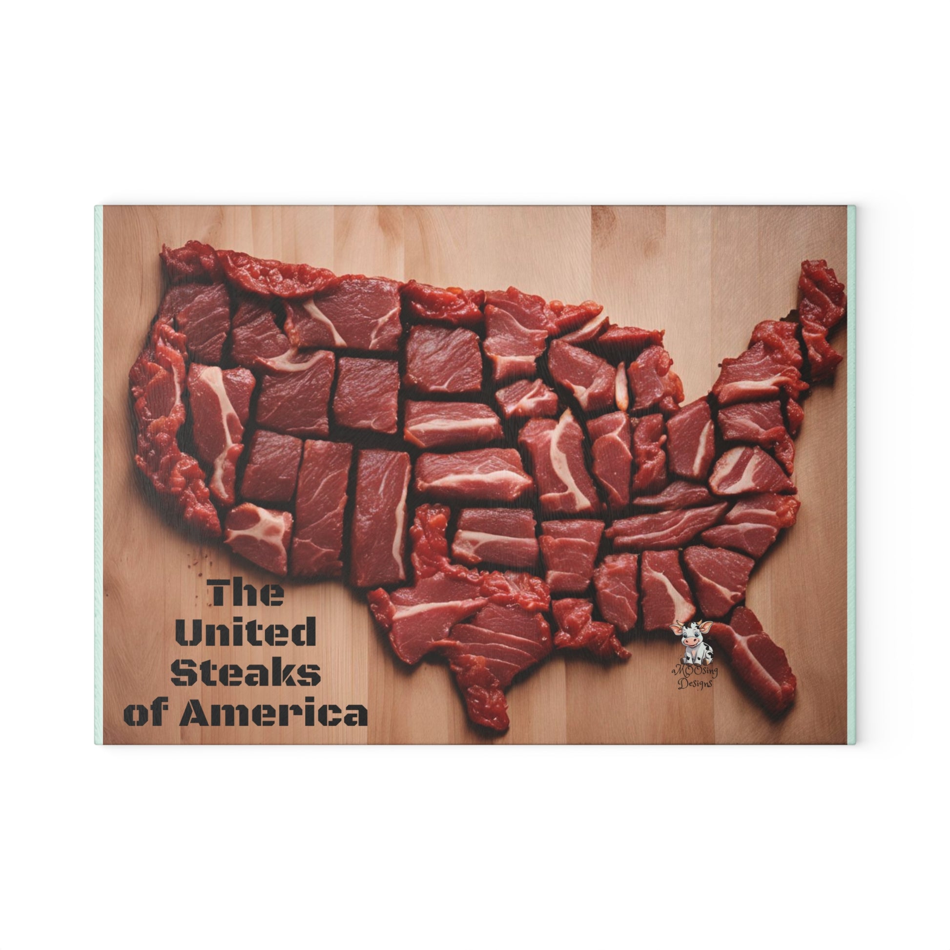 United Steaks of America Glass Cutting Board - Fun Culinary Gift for Meat Lovers - aMOOsing Designs