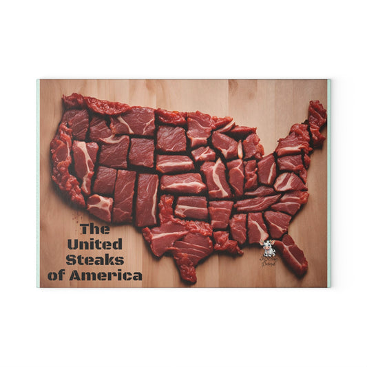 United Steaks of America Glass Cutting Board - Fun Culinary Gift for Meat Lovers - aMOOsing Designs