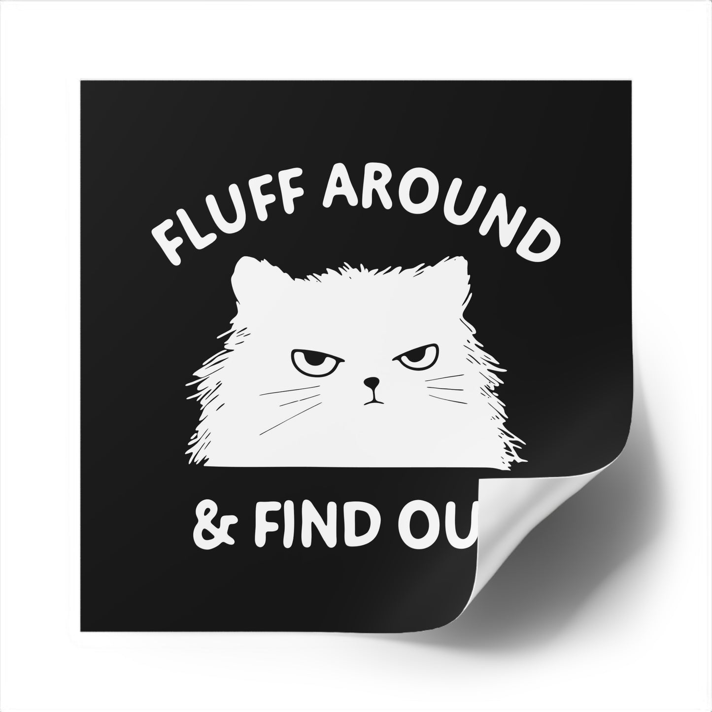Funny Cat Square Stickers, Fluff Around & Find Out, Gift for Cat Lovers, Laptop Decal, Indoor/Outdoor Stickers, Pet Humor, Fun Decor