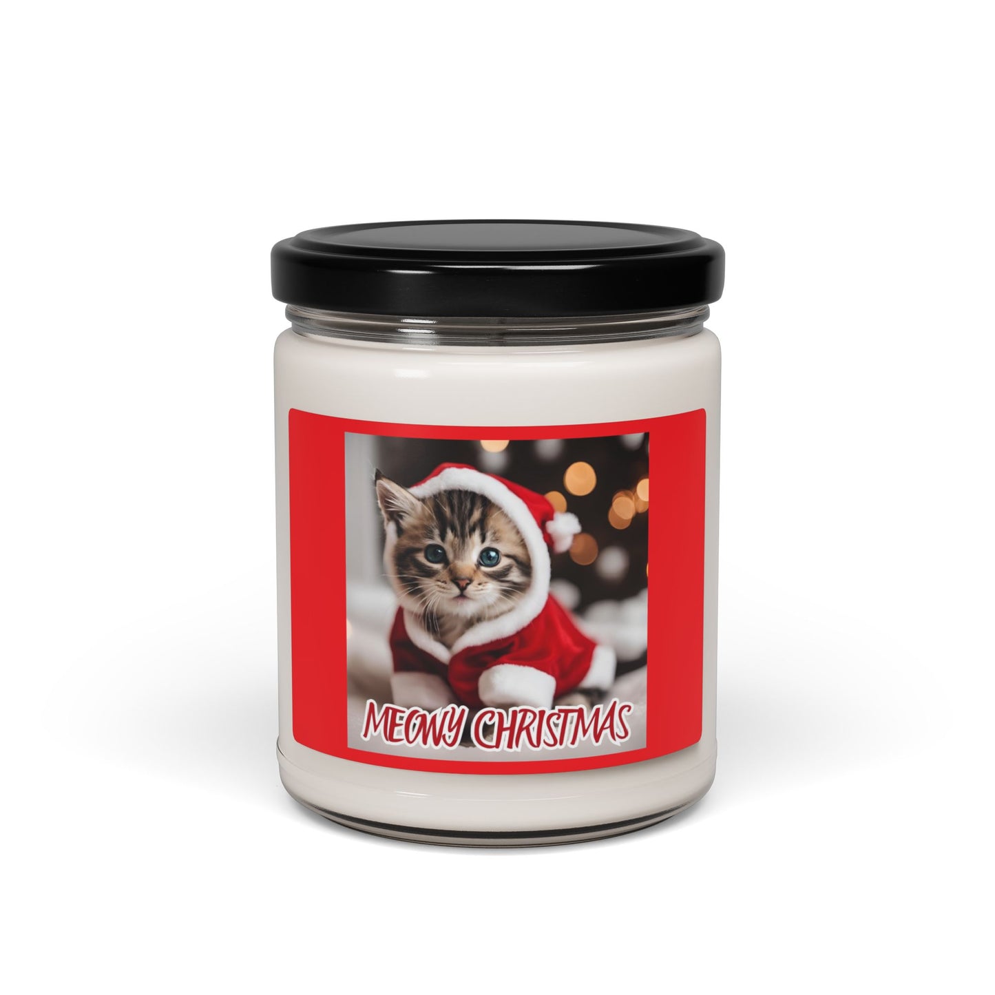 Meowy Christmas Scented Soy Candle - 9oz - Festive Cat Decor for Holiday Gifts - aMOOsing Designs