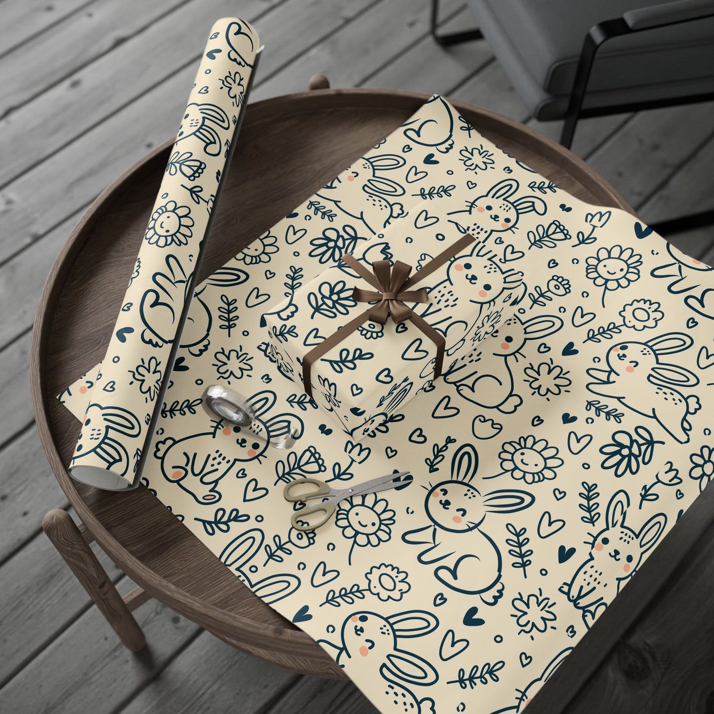 Cute Bunny Wrapping Paper, Floral Rabbit Gift Wrap, Gift Wrap for Kids, Easter Wrap, Spring Celebration Paper