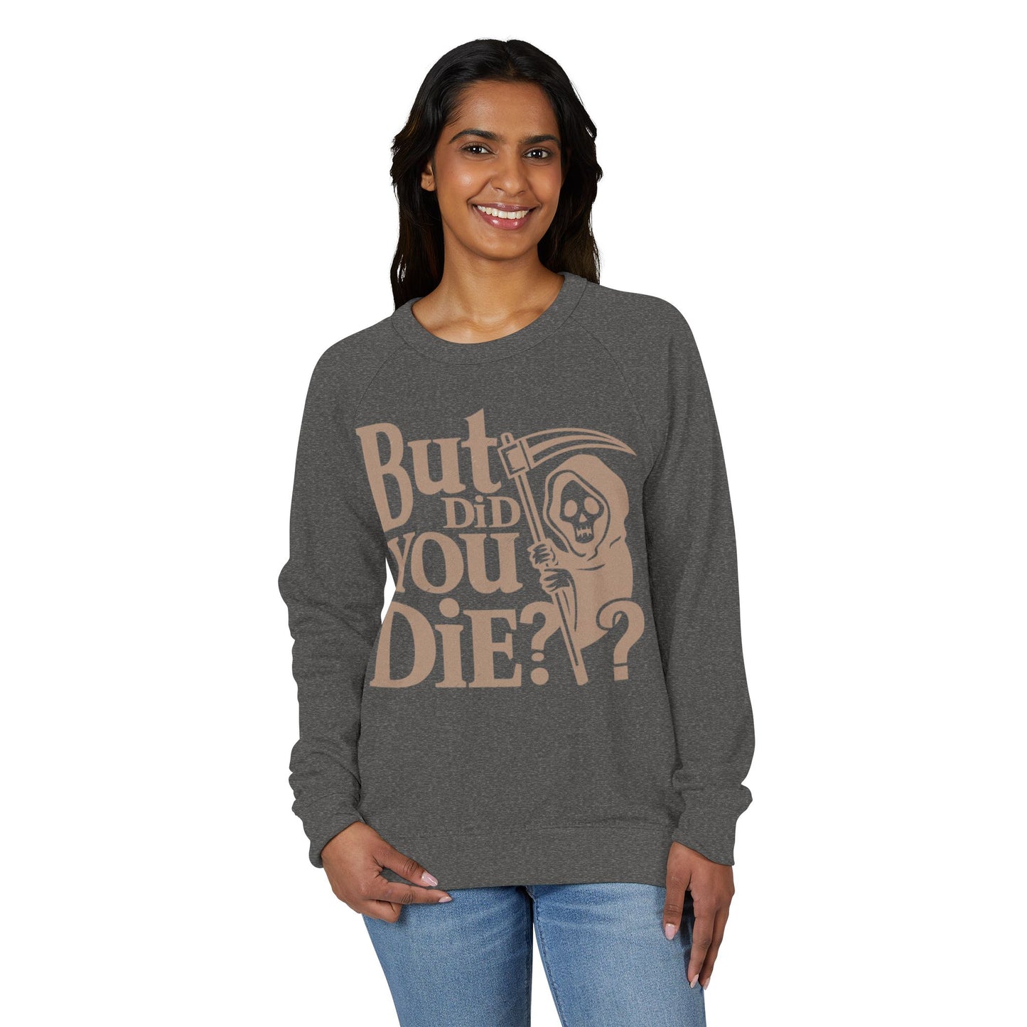 Humorous grim reaper Crewneck Sweatshirt - Fun Gift, Casual Wear, Halloween Apparel, Quirky Statement Top, Cozy Layering Piece