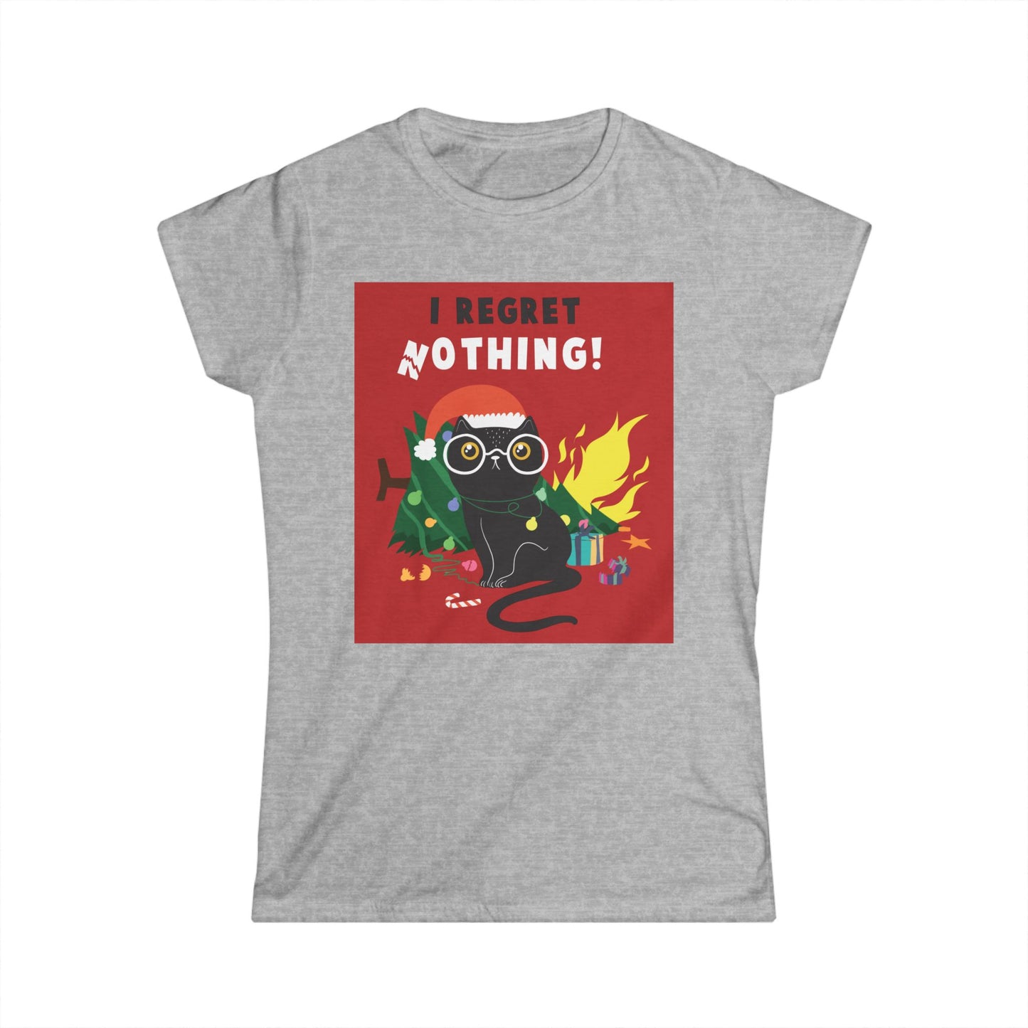 Funny Cat Christmas Tee, Holiday Gift Womens Tee, I Regret Nothing Shirt, Cute Cat Lover T-shirt, Festive Apparel