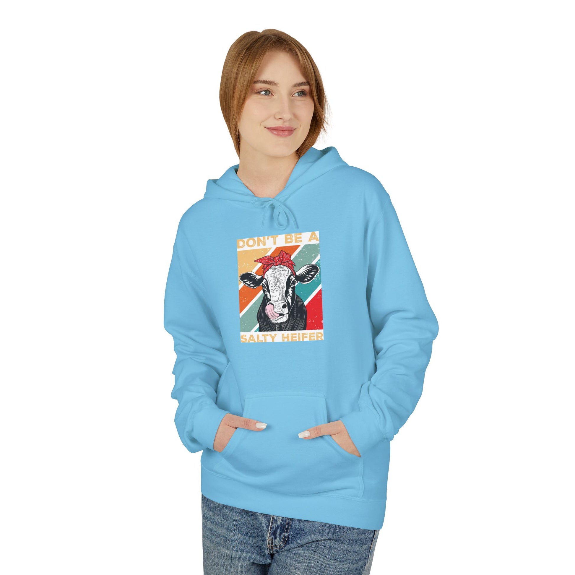 Funny Salty Heifer Fleece Hoodie - Unisex Midweight Pullover - aMOOsing Designs