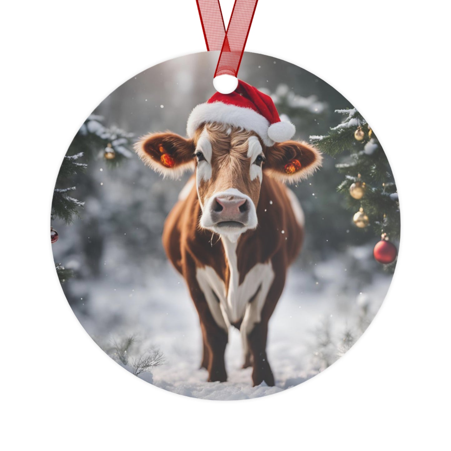 Cute Cow Christmas Ornament, Farm Animal Holiday Decoration, Rustic Tree Decor, Cow Lover Gift, Festive Metal Ornament