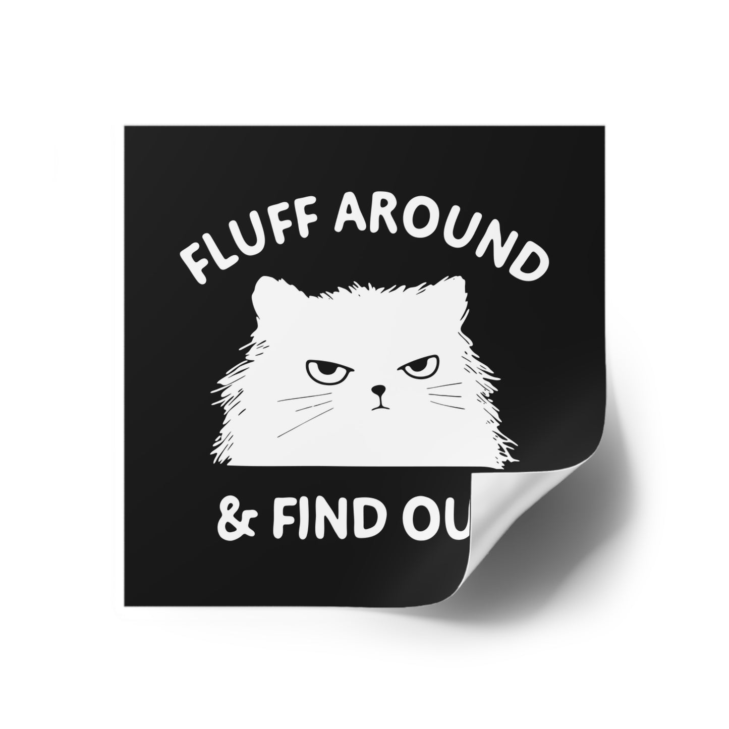 Funny Cat Square Stickers, Fluff Around & Find Out, Gift for Cat Lovers, Laptop Decal, Indoor/Outdoor Stickers, Pet Humor, Fun Decor