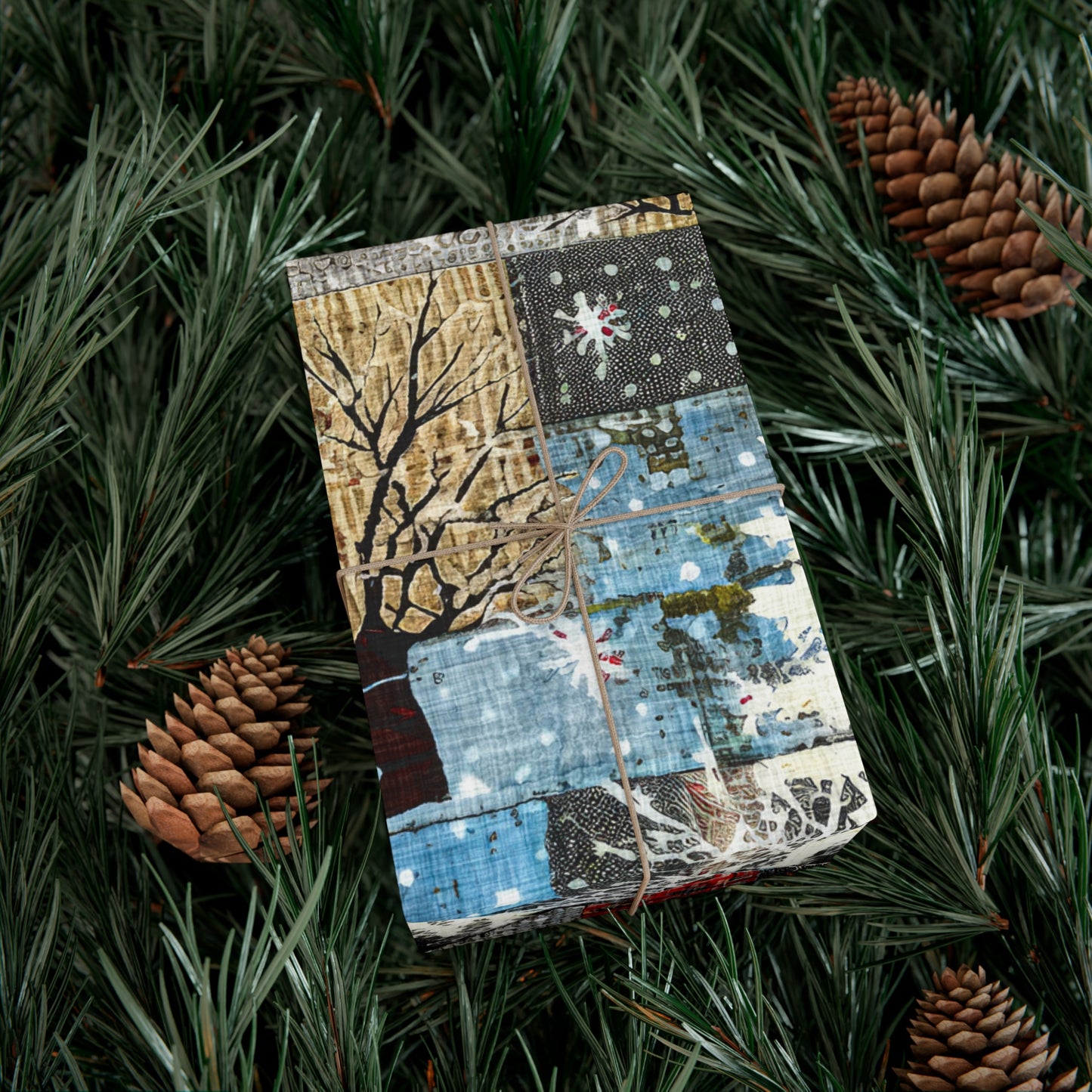 Cozy Quilted Patterned Winter Gift Wrap Papers, Holiday Wrapping Paper, Christmas Present Wrap, Rustic Style Gift Wrapping, Seasonal Decor