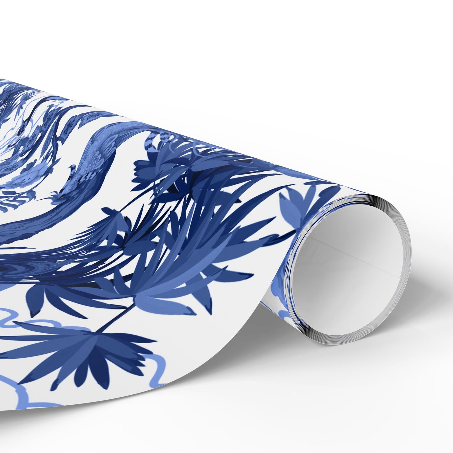 Elegant Floral Wrapping Paper Roll, Gift Wrap for Any Occasion, Blue and White Botanical Design, Holiday and Birthday Gift