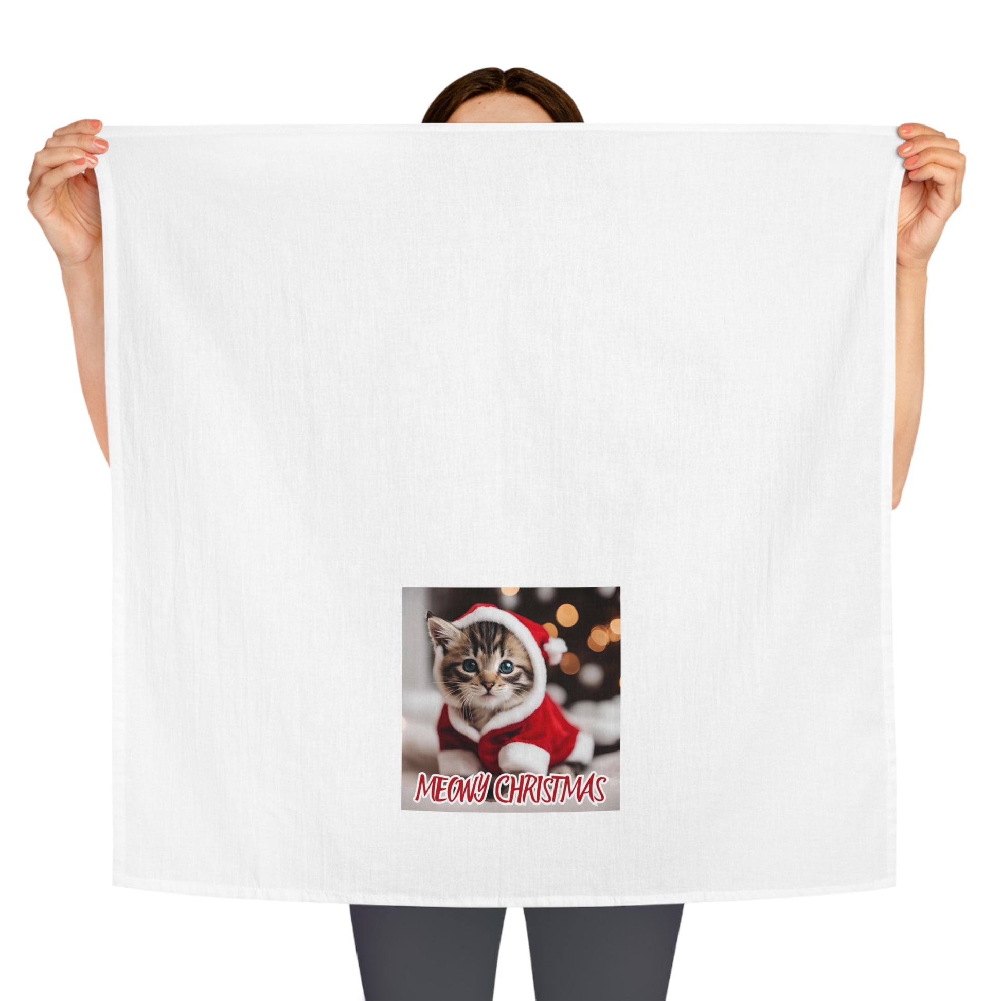 Meowy Christmas Cat Tea Towel – Festive Kitchen Décor for Cat Lovers - aMOOsing Designs