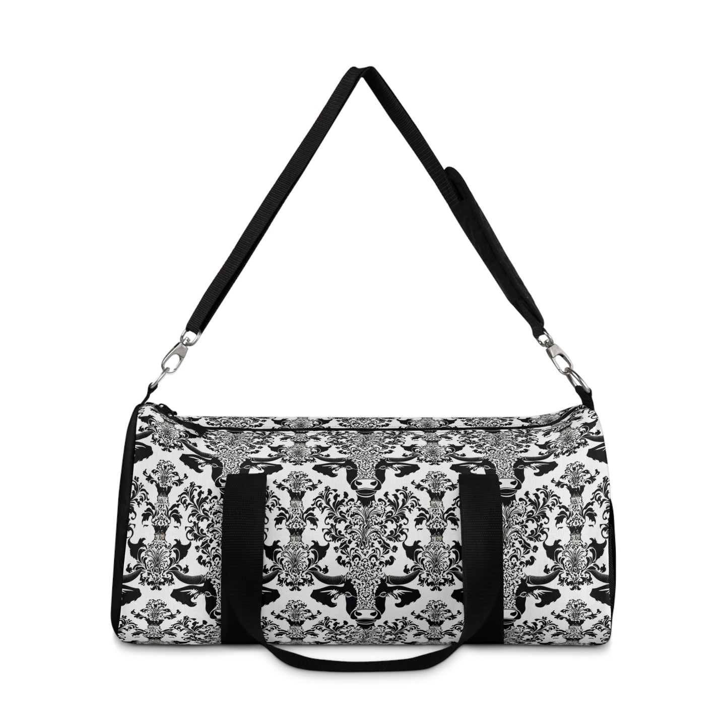 "daMOOsk"- Cow Damask Pattern- Duffel Bag - aMOOsing Designs