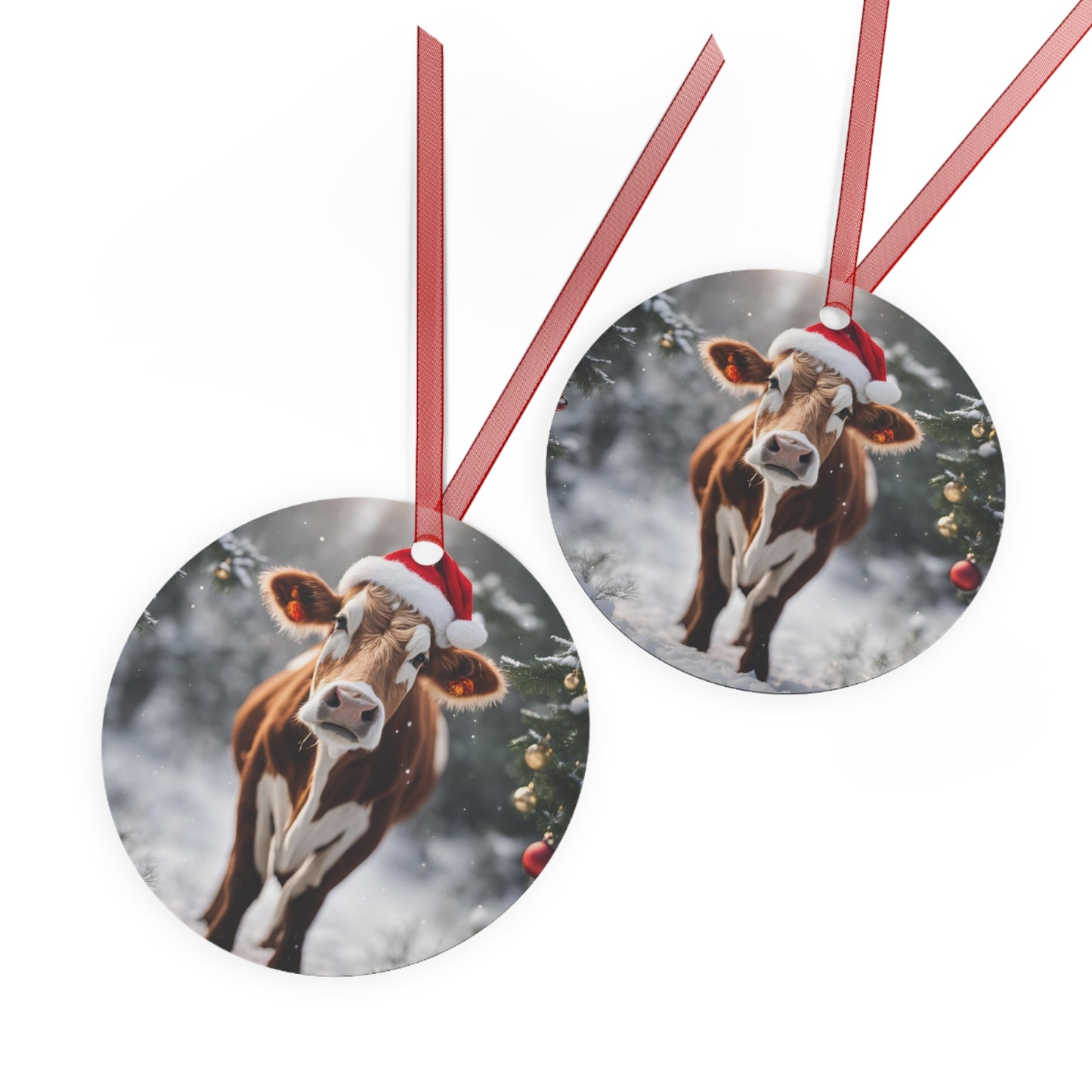 Cute Cow Christmas Ornament, Farm Animal Holiday Decoration, Rustic Tree Decor, Cow Lover Gift, Festive Metal Ornament