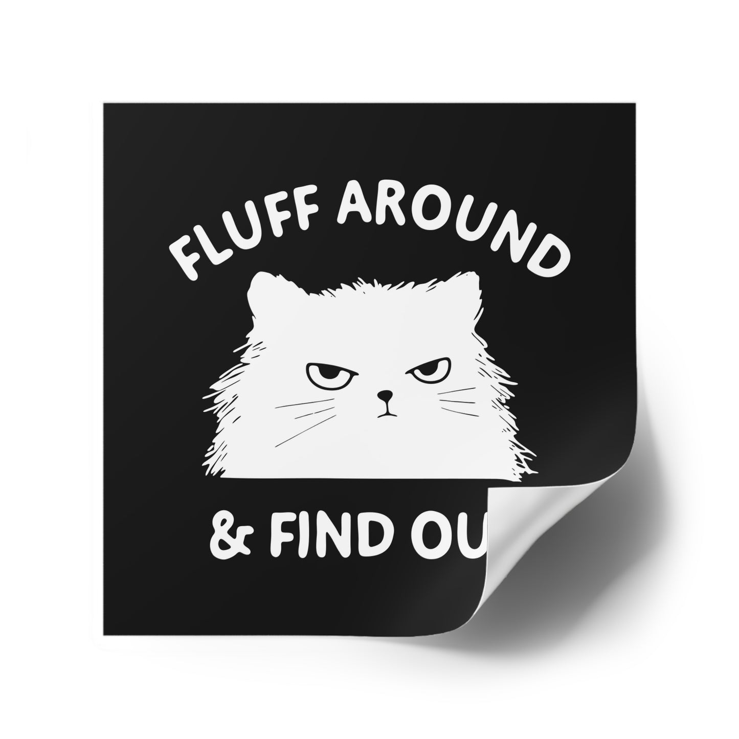 Funny Cat Square Stickers, Fluff Around & Find Out, Gift for Cat Lovers, Laptop Decal, Indoor/Outdoor Stickers, Pet Humor, Fun Decor