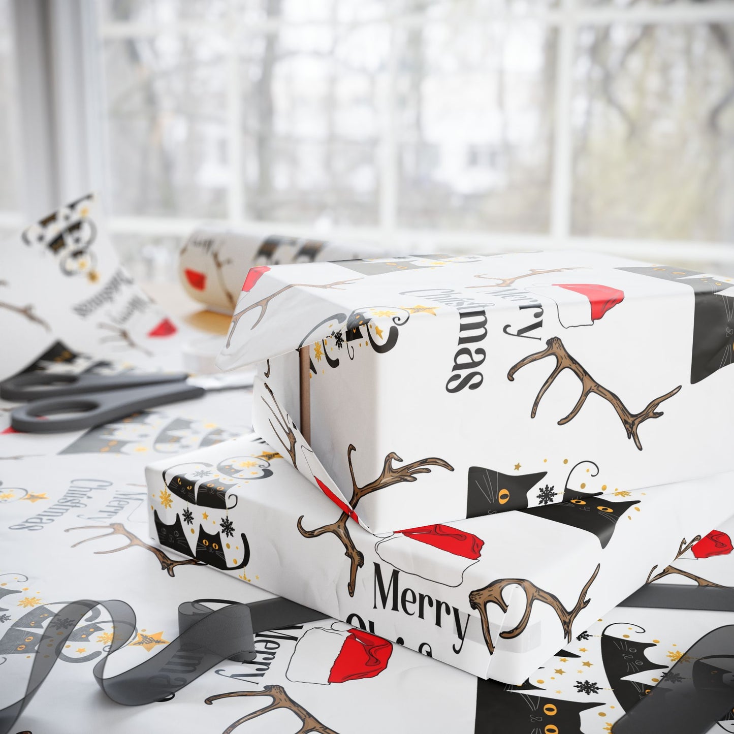 Holiday Wrapping Paper Roll, Festive Gift Wrap, Merry Christmas Kitty Design, Unique Gift Packaging, Seasonal Celebration Supplies