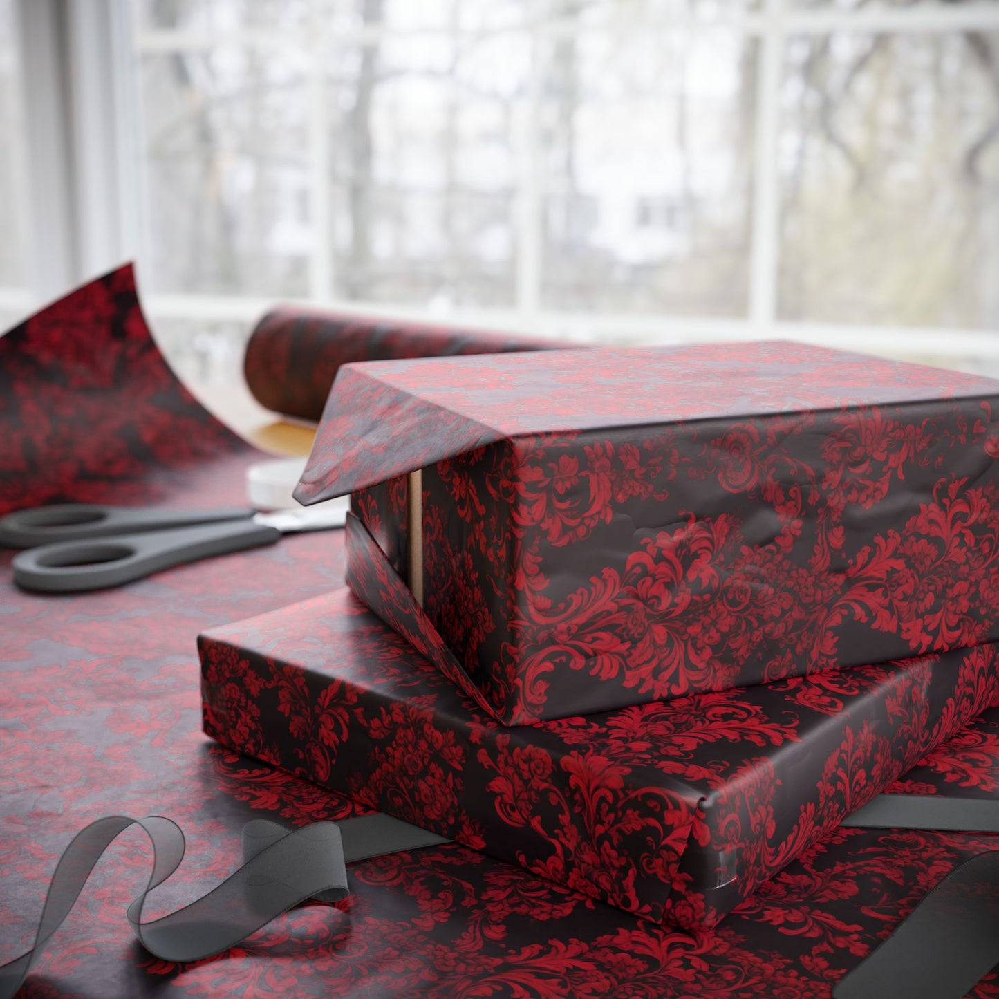 Luxurious Red Damask Wrapping Paper – A Romantic Touch for Weddings, Holidays & Grand Celebrations