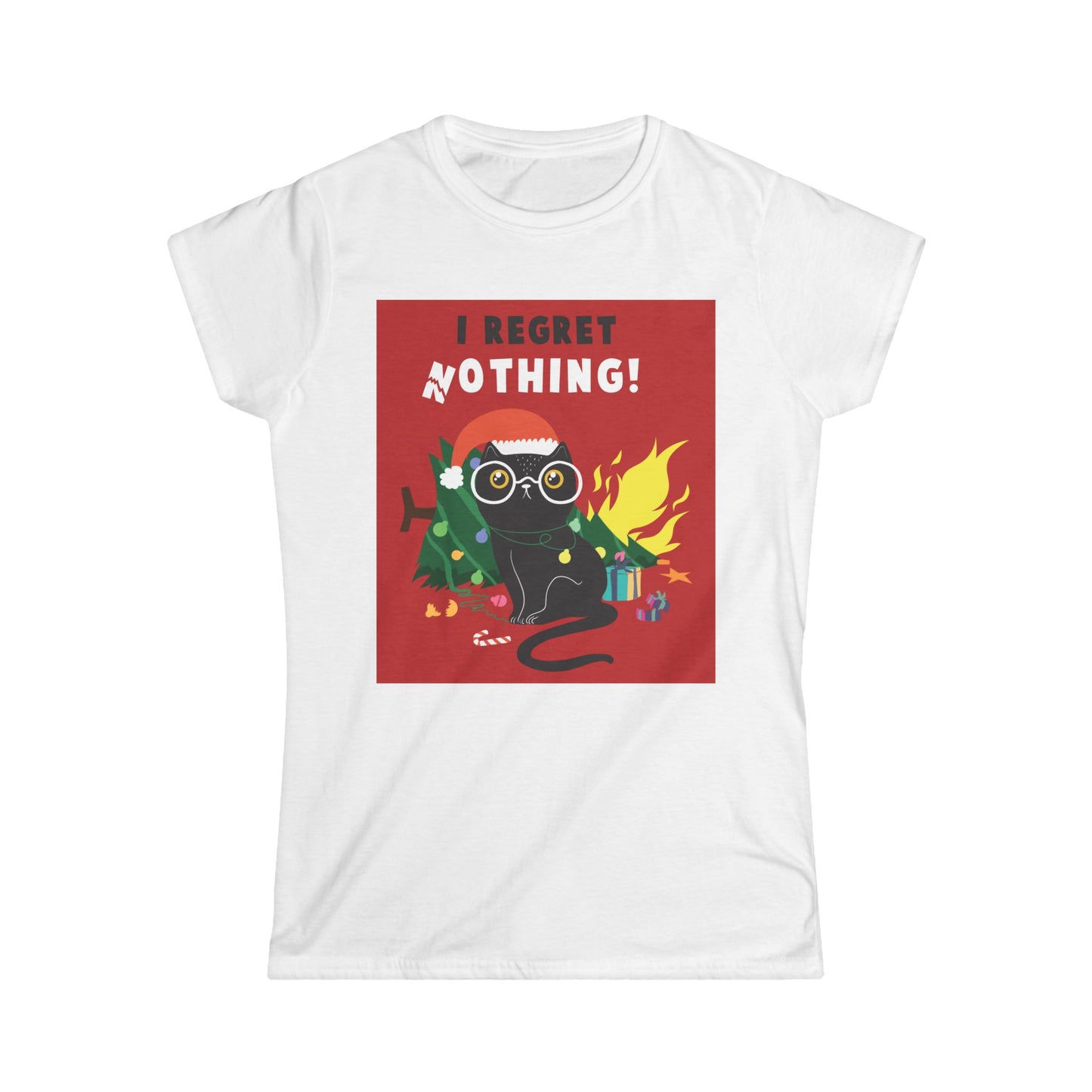 Funny Cat Christmas Tee, Holiday Gift Womens Tee, I Regret Nothing Shirt, Cute Cat Lover T-shirt, Festive Apparel