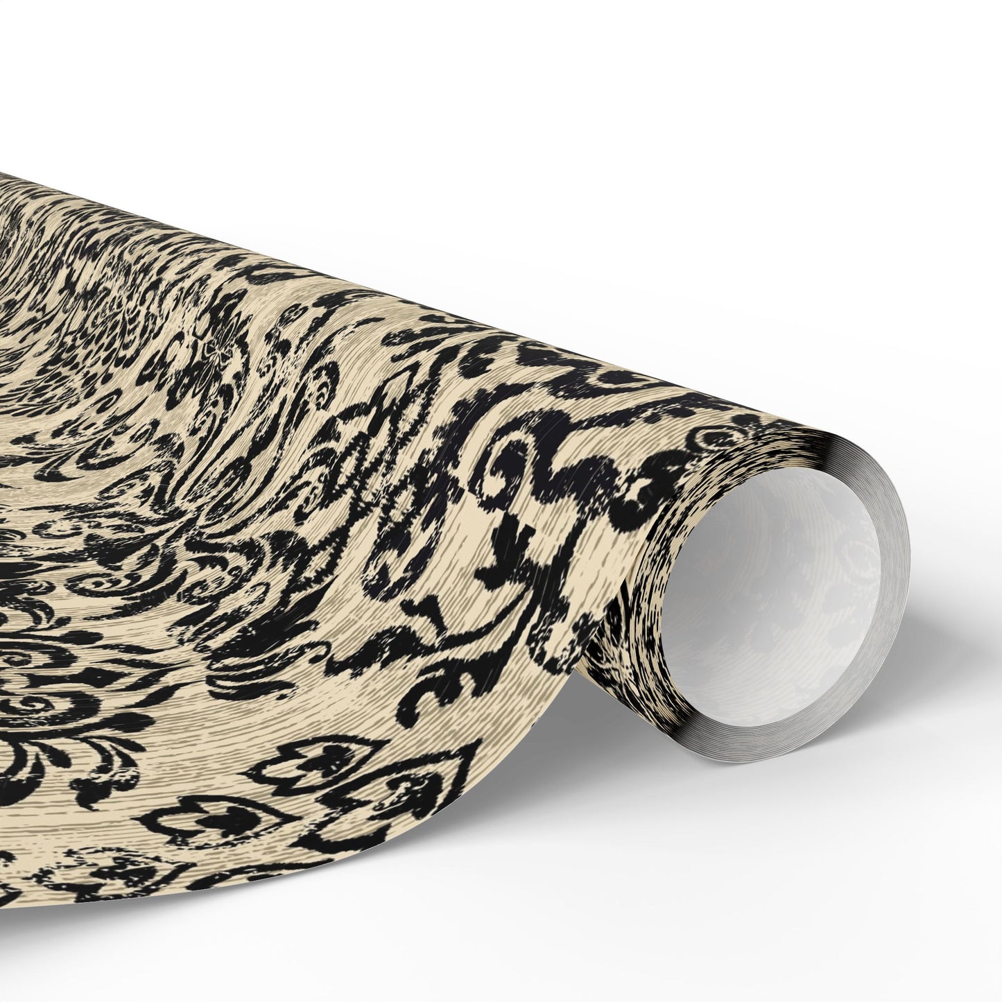 Elegant Vintage Black Damask Wrapping Paper Roll, Handmade Gift Wrap for Weddings, Birthdays, Holidays, Special Occasions, Eco-Friendly