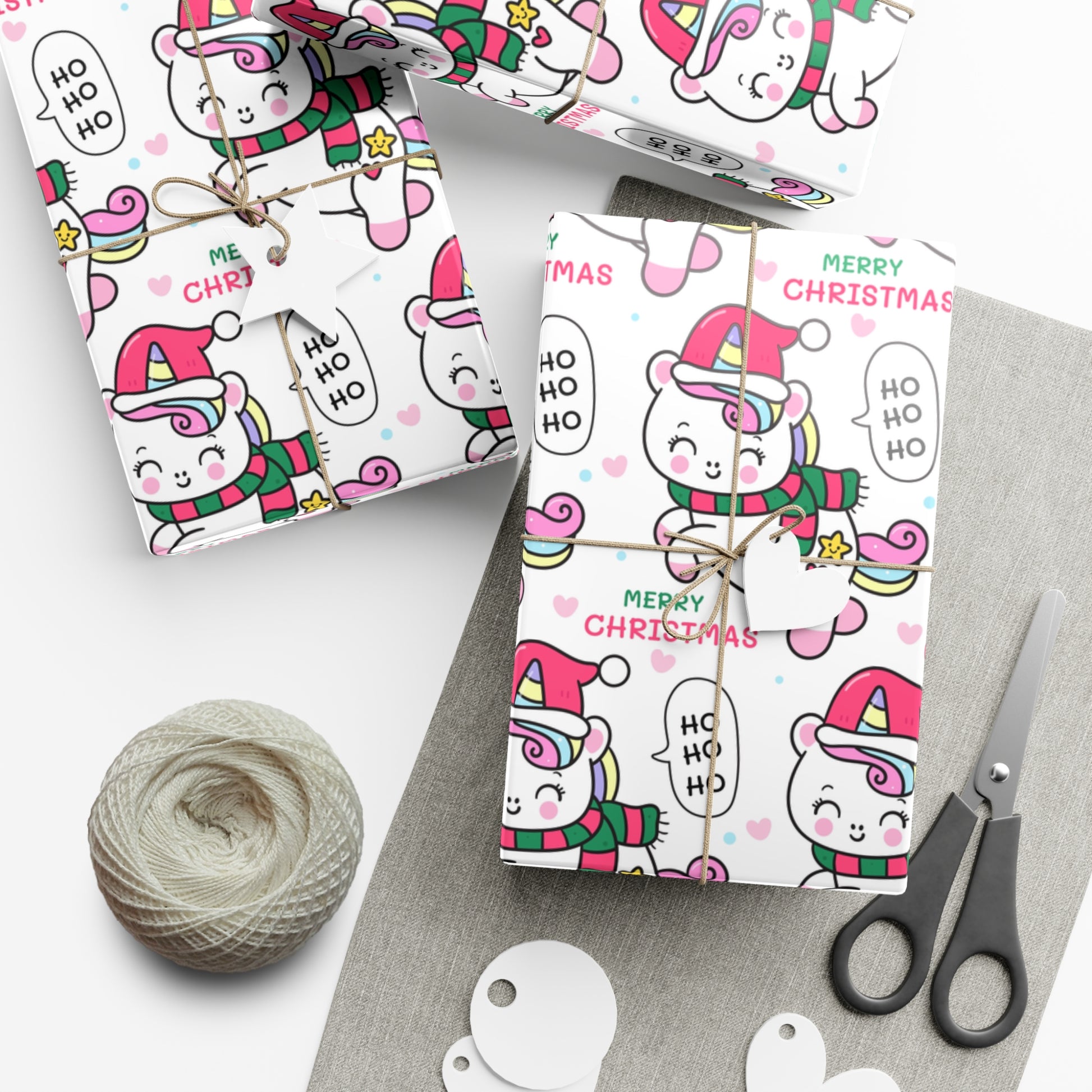 Wrapping Paper - Merry Christmas Gift Wrap Paper with Santa Unicorn Design - aMOOsing Designs