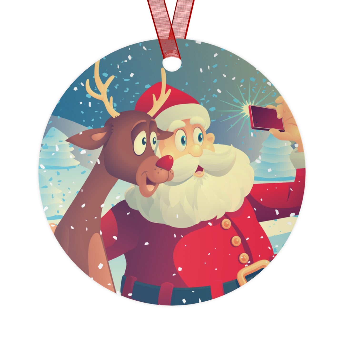 Santa Selfie Christmas Metal Ornaments, Holiday Tree Decor, Xmas Gift, Festive Decoration, Tree Trimming, Christmas Ornament Set