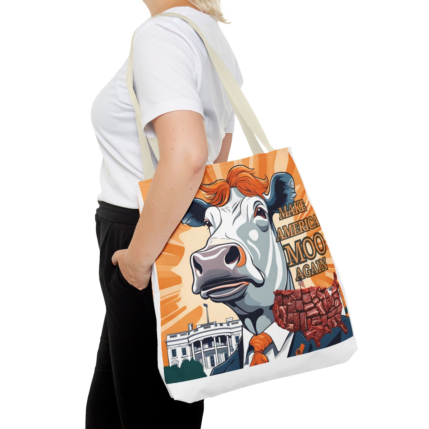 Make America Moo Again Tote Bag - Fun Cow Graphic for BBQ Lovers - aMOOsing Designs