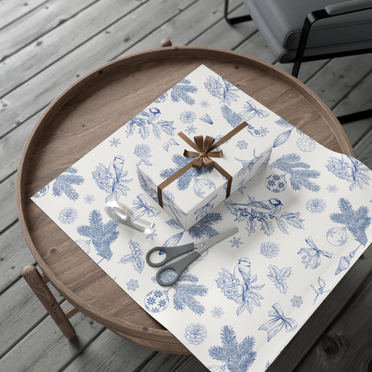 Elegant Winter Gift Wrap Paper – Blue Botanical Design for Holiday Gifting - aMOOsing Designs