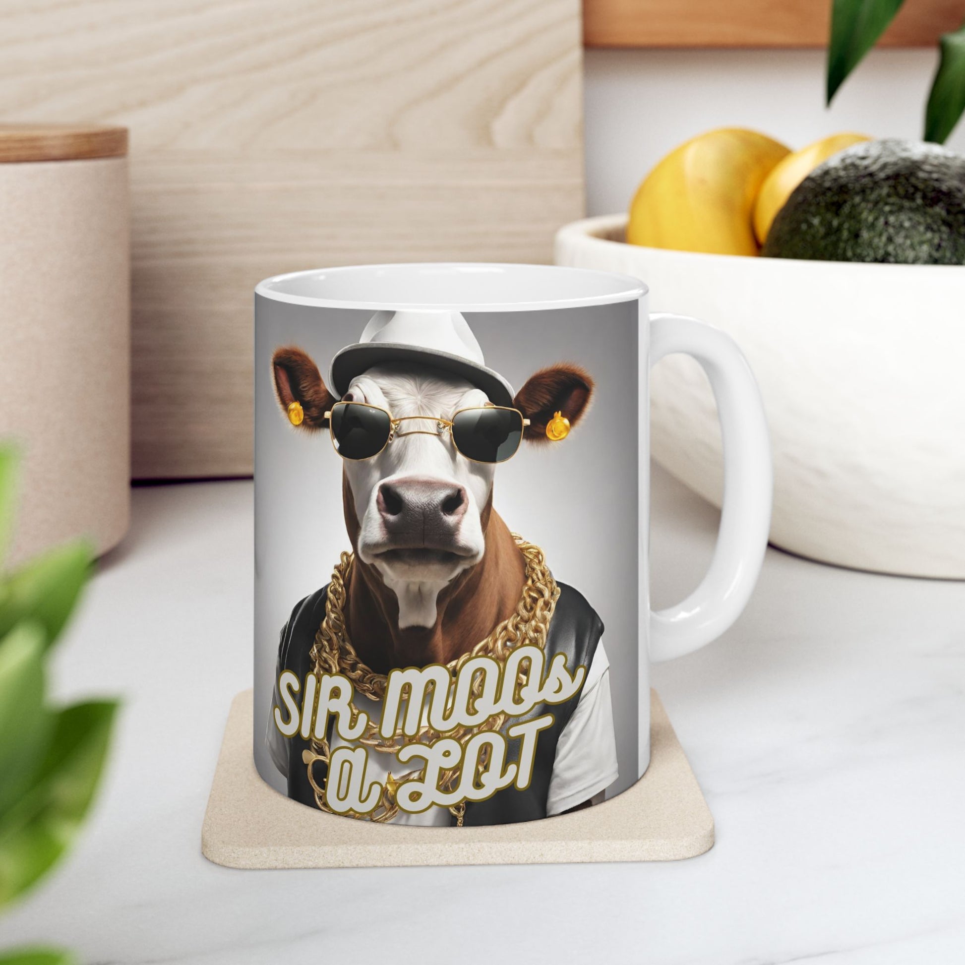Sir MOOs A Lot- 11oz 15oz Fuuny Cow Ceramic Mug - Double-Sided Design - aMOOsing Designs