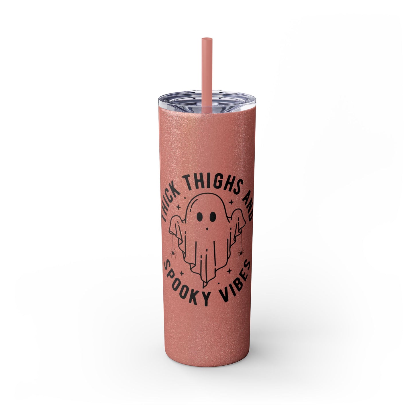 Thick Thighs and Spooky Vibes Tumbler, Halloween Mug, Autumn Cup, Ghost Lover Gift, 20oz Steel Straw Cup