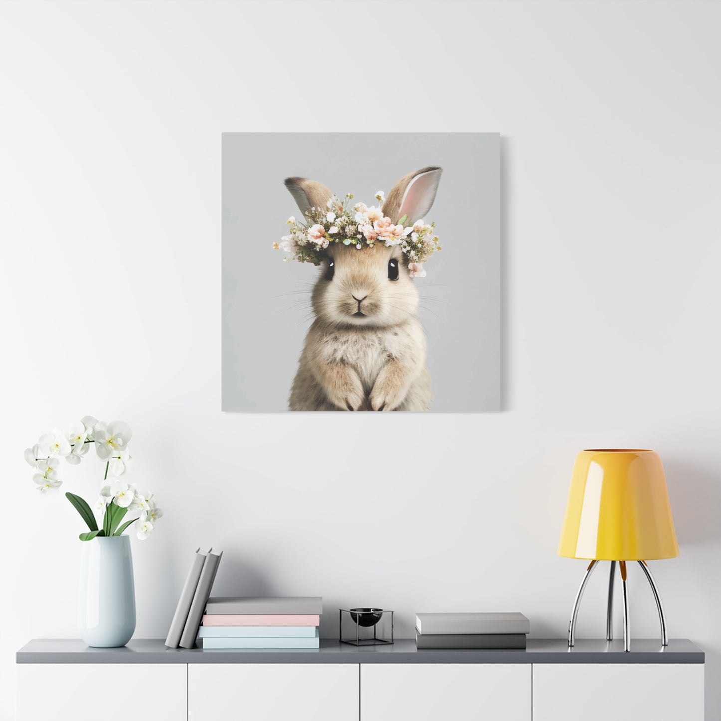 Cute Floral Bunny Canvas Wall Art - Perfect Spring Decor - aMOOsing Designs