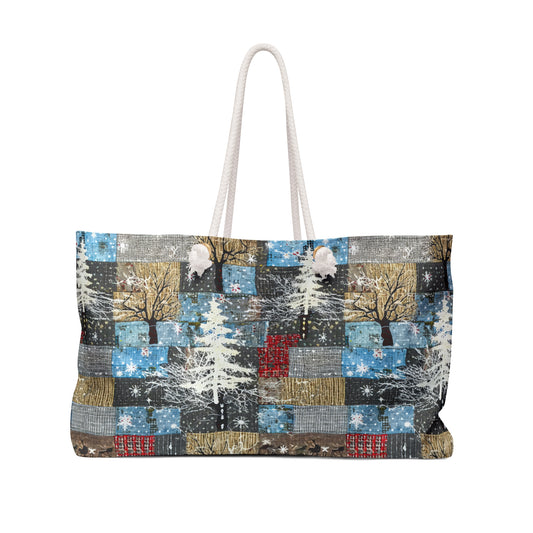 Cozy Winter Weekender Bag, Stylish Travel Tote, Holiday Shopping Bag, Patchwork Design, Perfect Gift for Adventurers