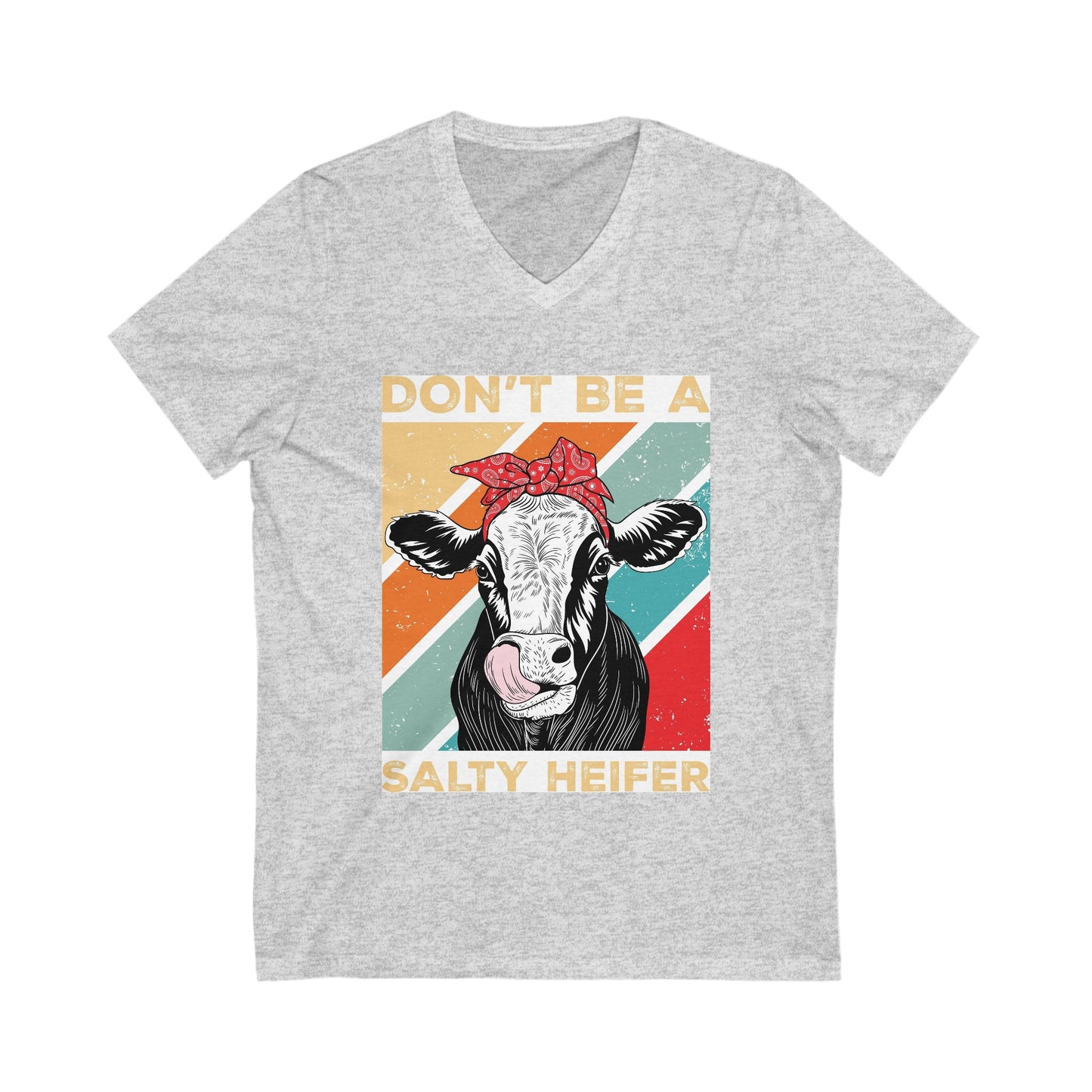 Funny Cow Graphic V-Neck Tee - "Don't Be A Salty Heifer" - aMOOsing Designs