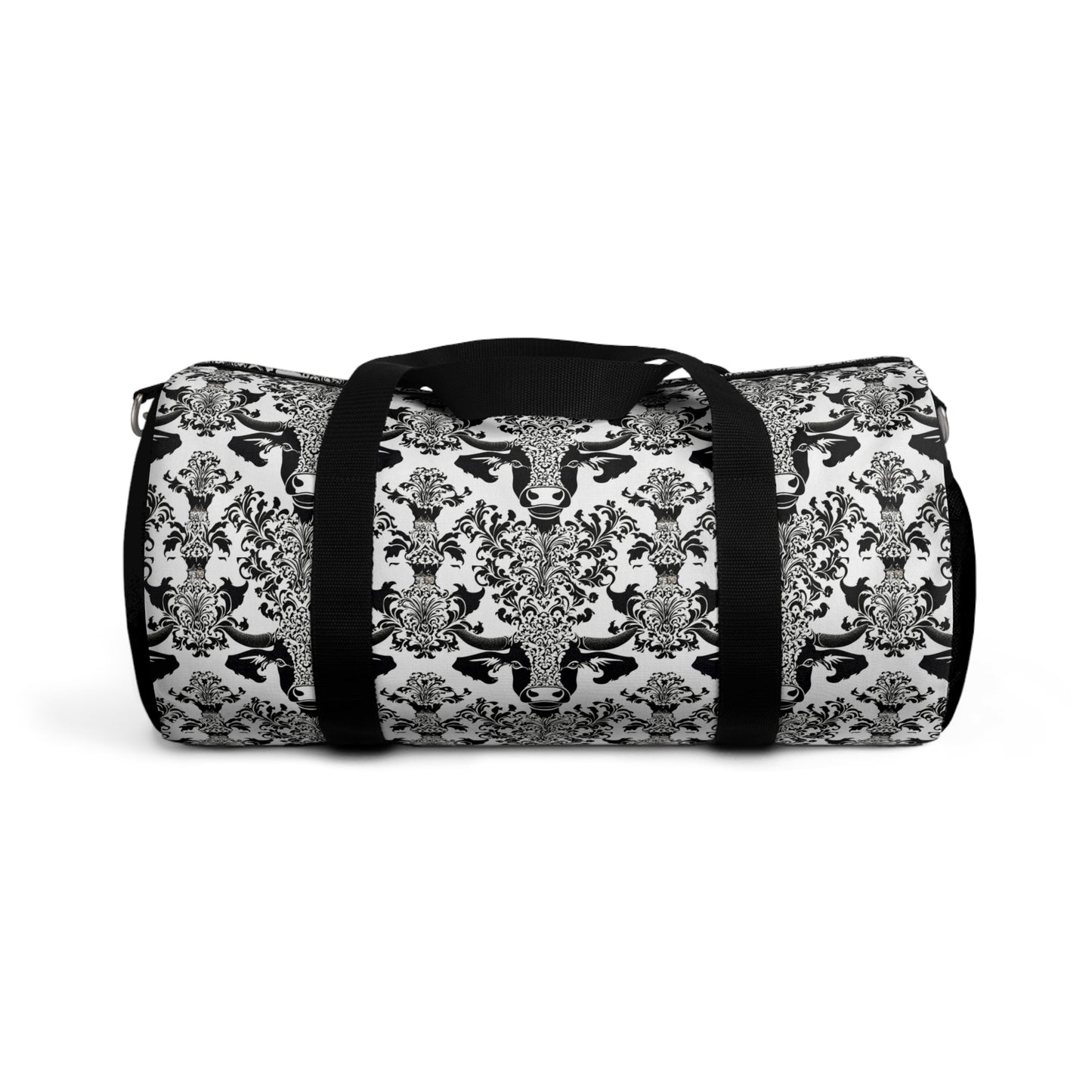 "daMOOsk"- Cow Damask Pattern- Duffel Bag - aMOOsing Designs