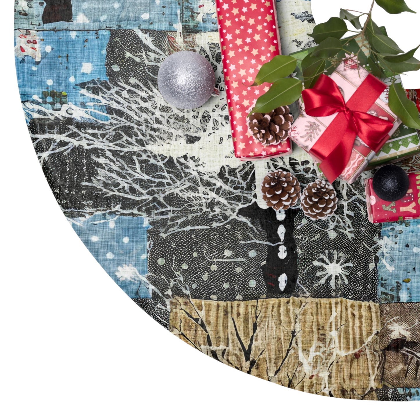 Rustic Cabin Christmas Tree Skirts, Quilted Patterned Holiday Decor, Festive Xmas Tree Mat, Farmhouse Tree Skirt, Rustic Cabin Decor,